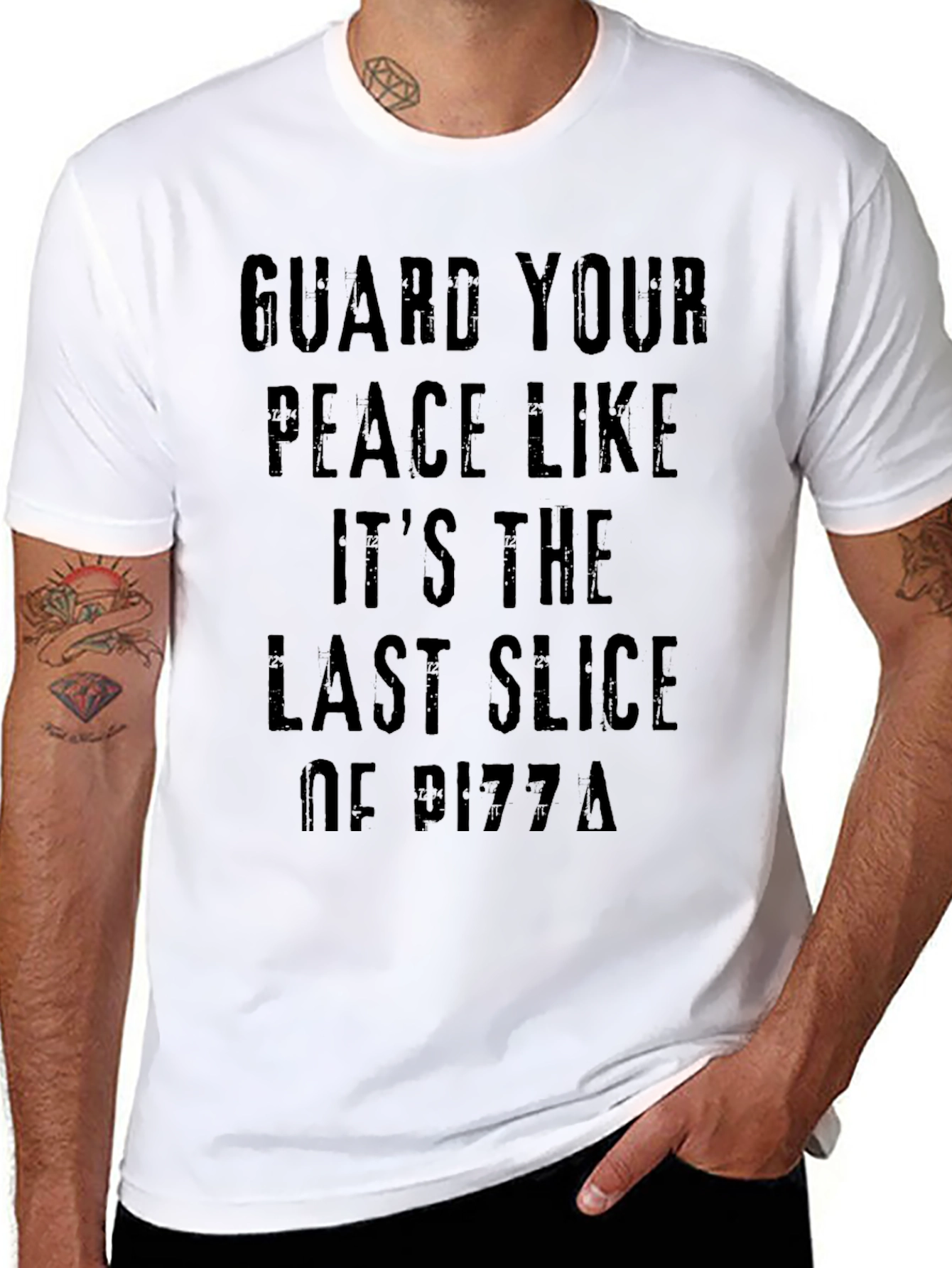 Black Guard Your Peace Like Pizza T-Shirt view 8