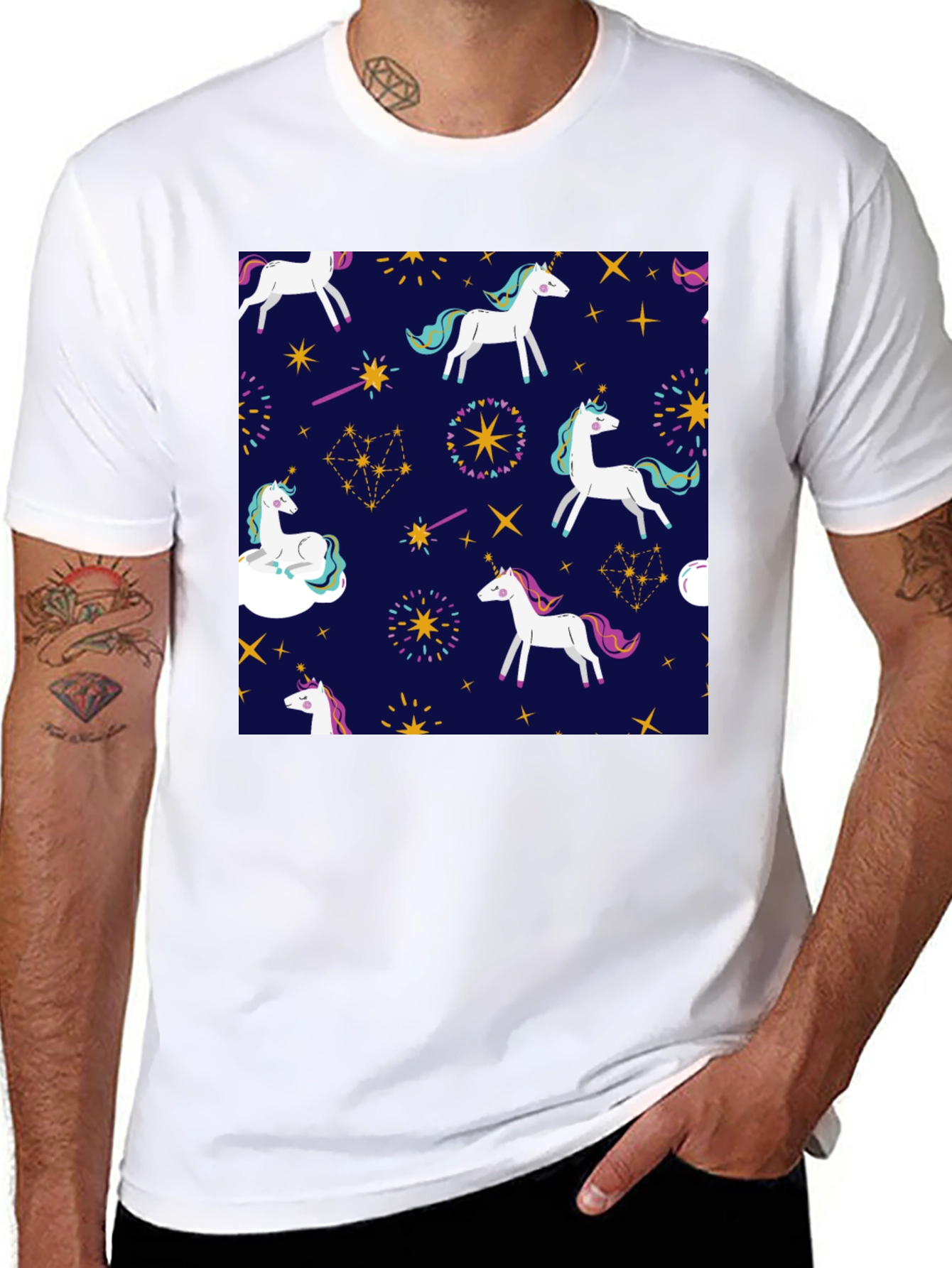 Black Unicorn Pattern Black T-Shirt view 8