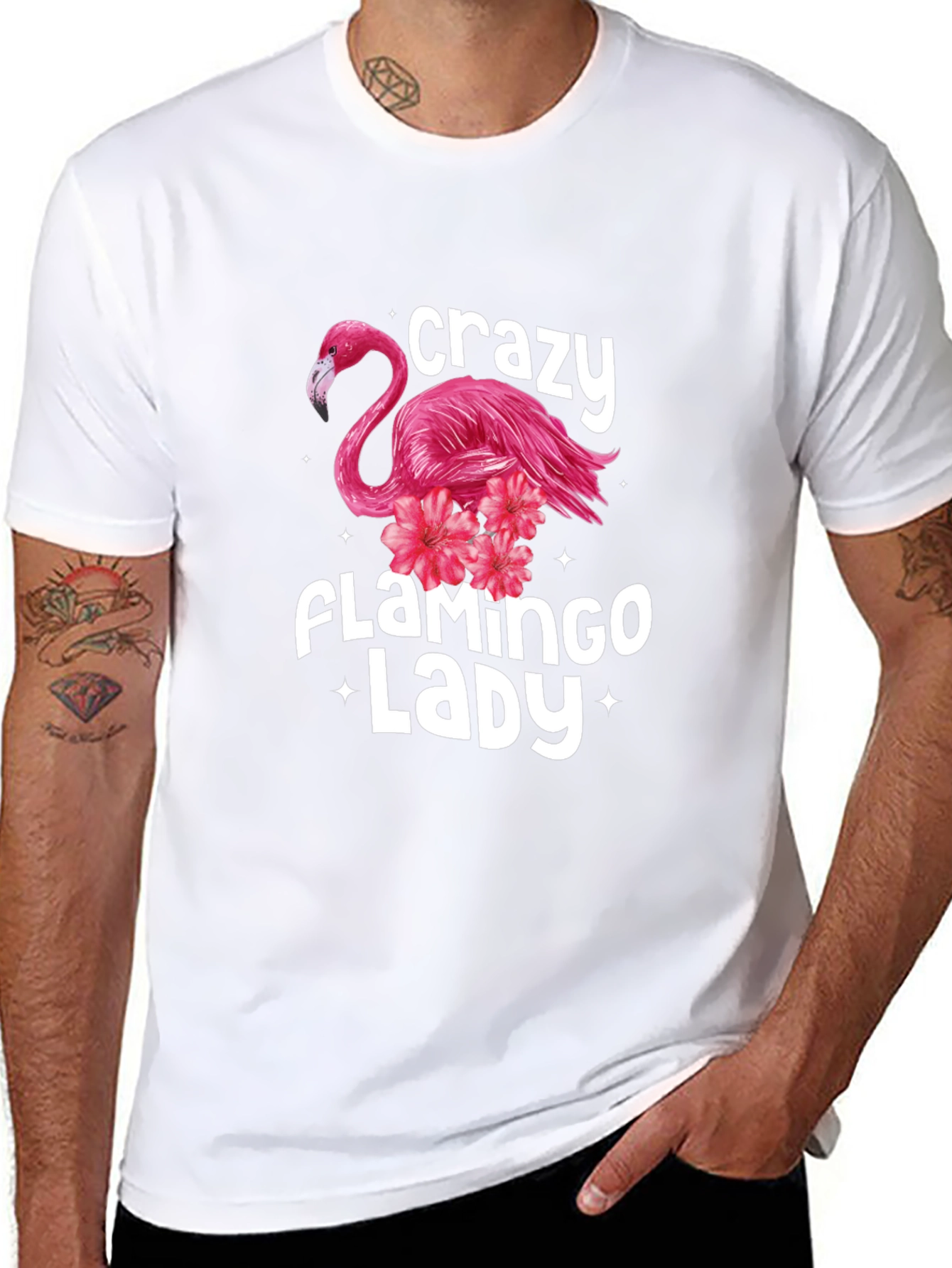 Black Crazy Flamingo Lady Graphic Tee view 8