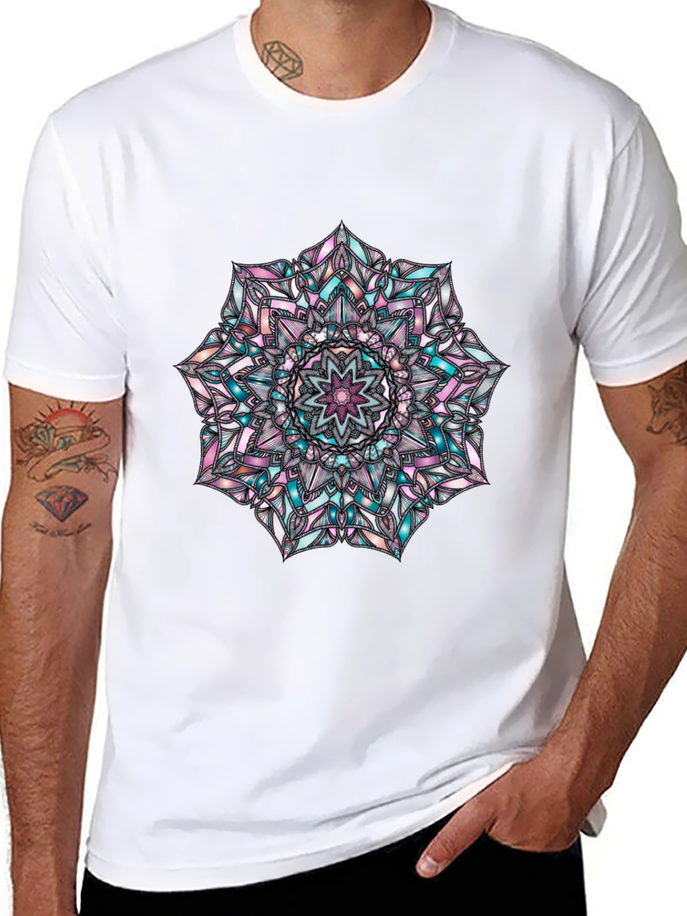 Black Mandala Graphic Print Men's Black T-Shirt view 8