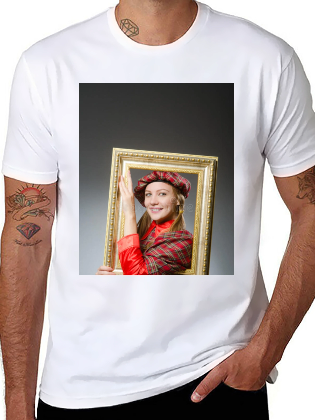 Black Funny Framed Woman Graphic Tee - Novelty T-Shirt view 8