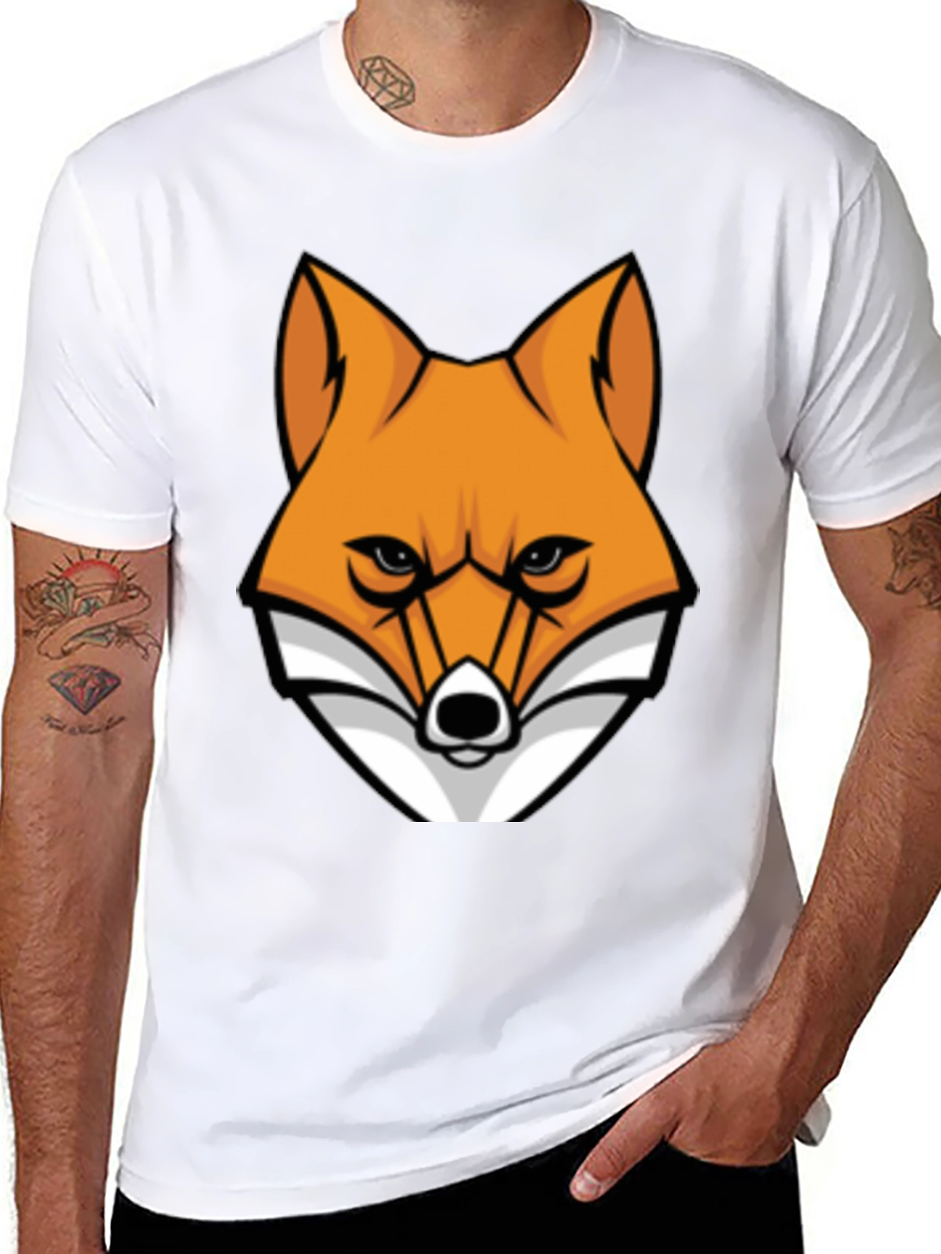 Black Cool Fox Graphic Tee - Black Cotton T-Shirt view 8
