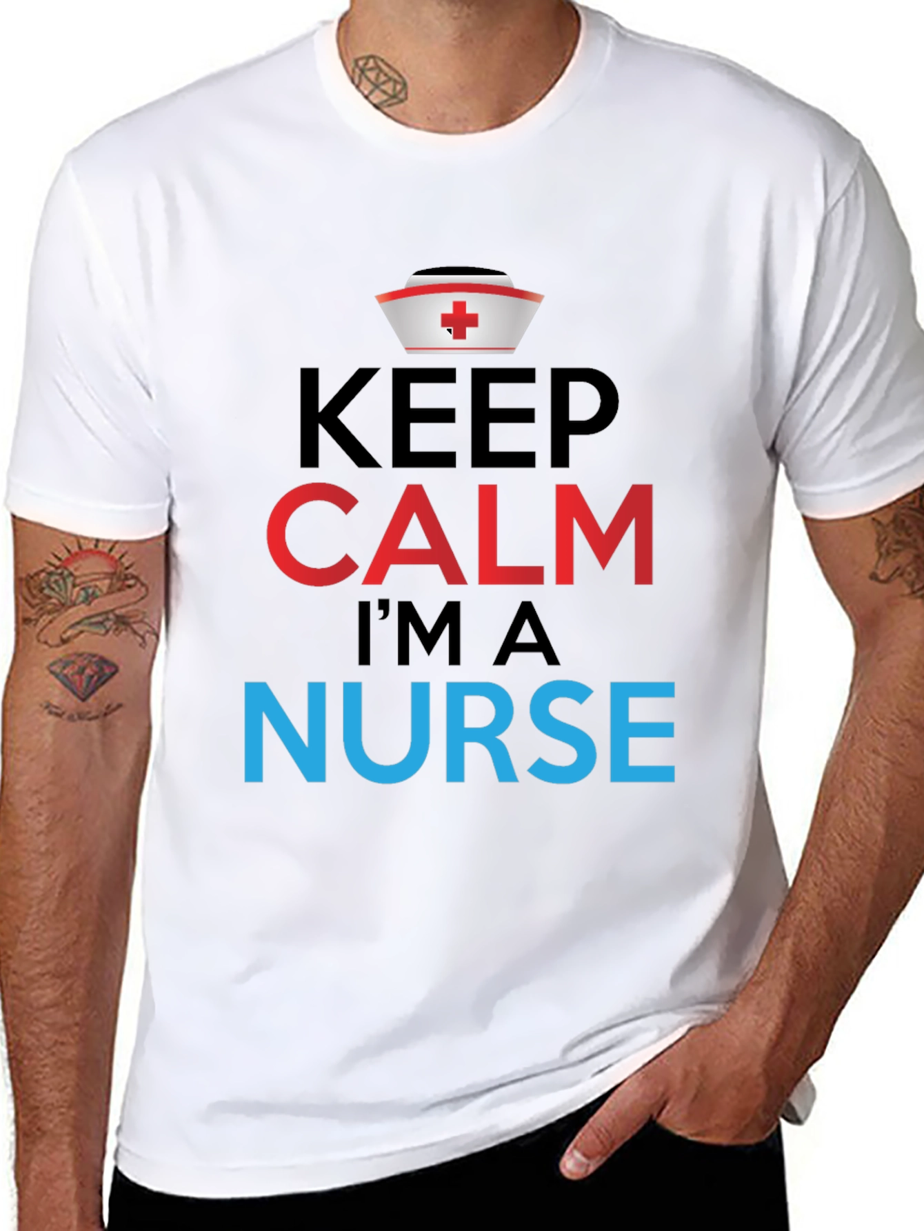 Black Keep Calm I'm a Nurse Graphic Tee view 8