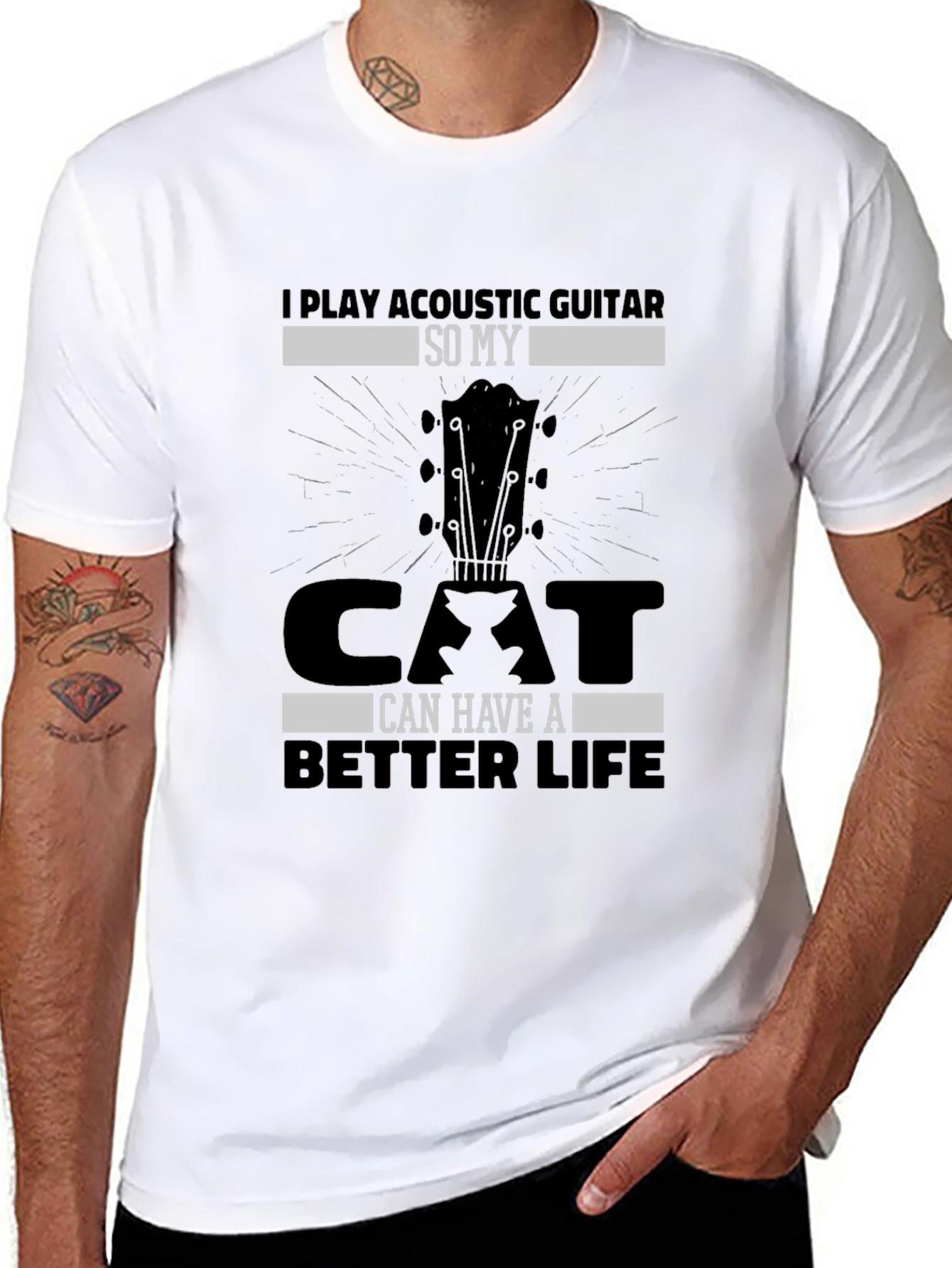 Black Acoustic Guitar Cat Lover T-Shirt view 8