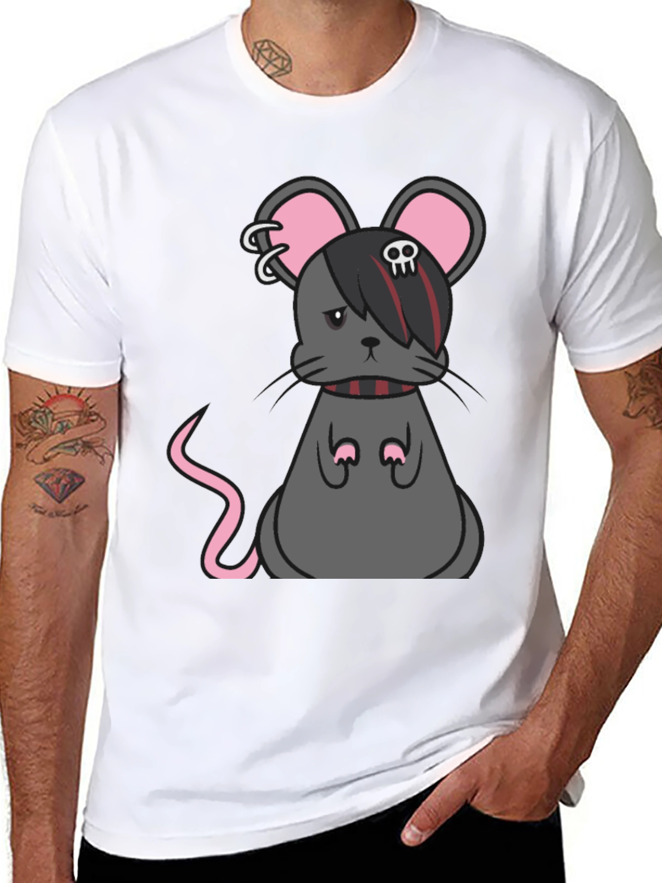 Black Emo Mouse Graphic Tee - Black Cotton Blend view 8