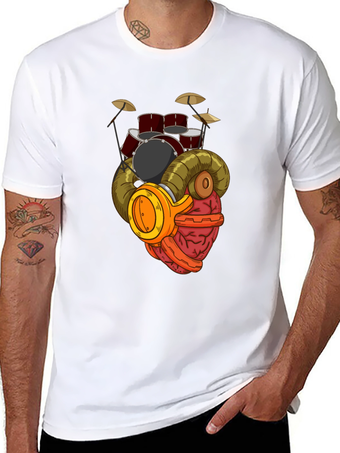 Black Drummer Brain T-Shirt - Music Lover Gift view 8