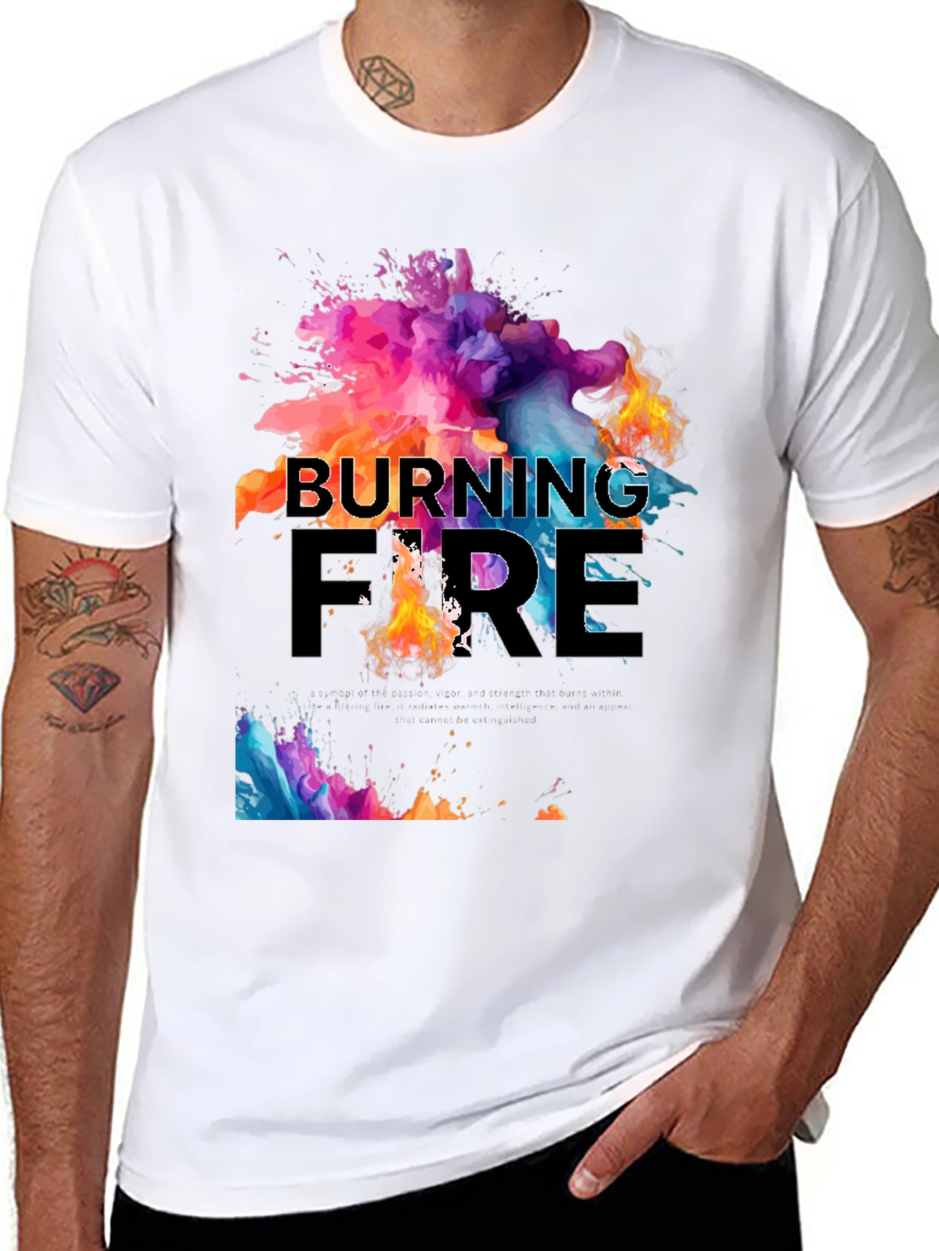 Black Burning Fire Graphic Print T-Shirt view 8