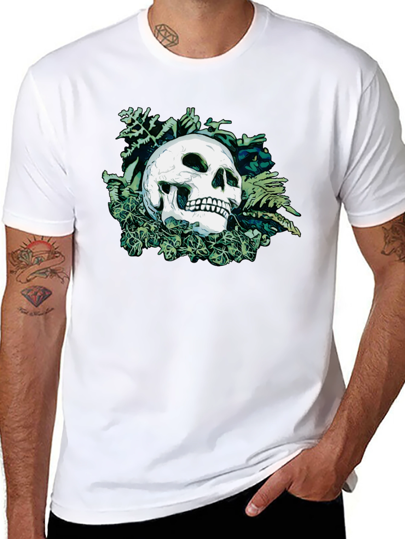 Black Skull & Foliage Graphic Tee - Classic Black view 8