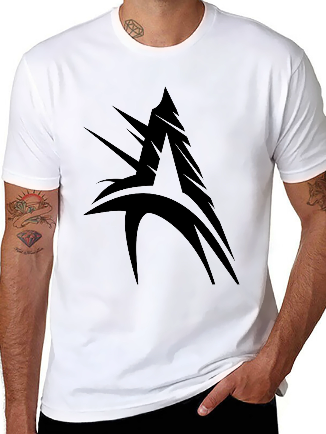 Black Men's Black Graphic Tee - Abstract Design view 8