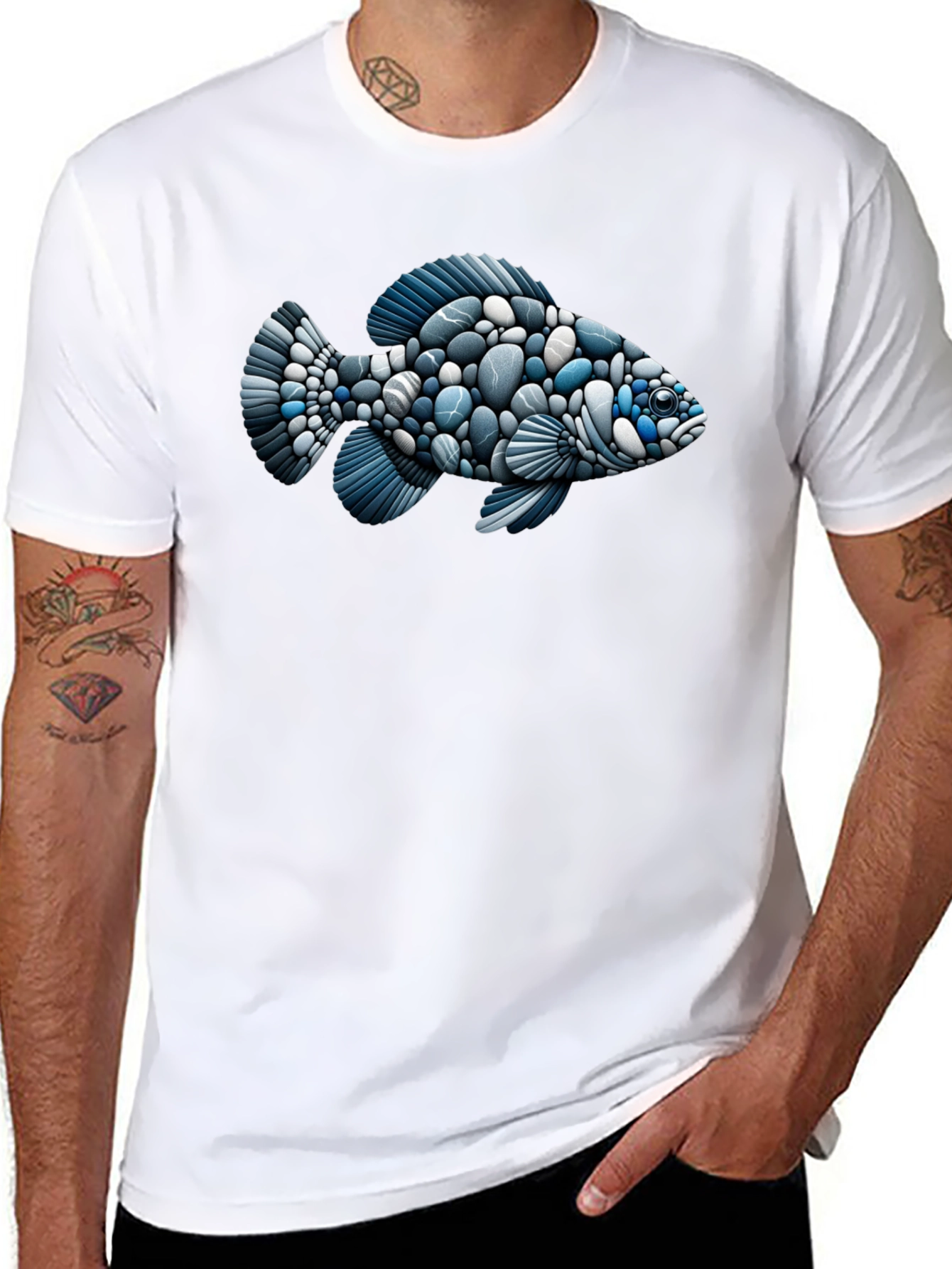 Black Stone Fish Graphic Tee - Black Cotton Blend Shirt view 8