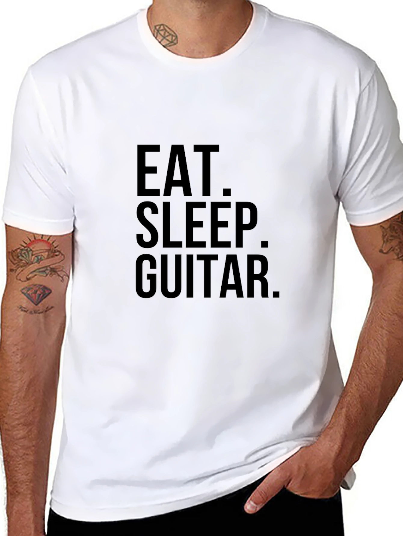 Black Eat Sleep Guitar Black Graphic Tee Shirt view 8