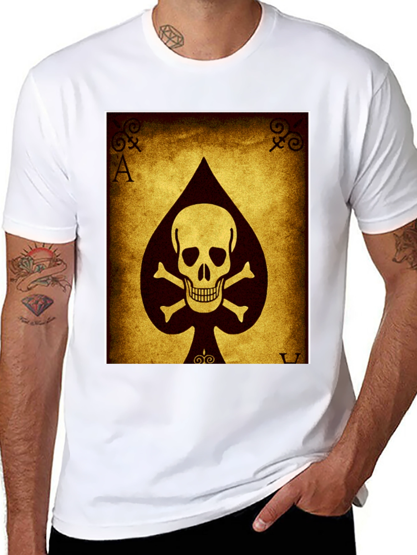 Black Ace of Spades Skull T-Shirt - Black Cotton Tee view 8