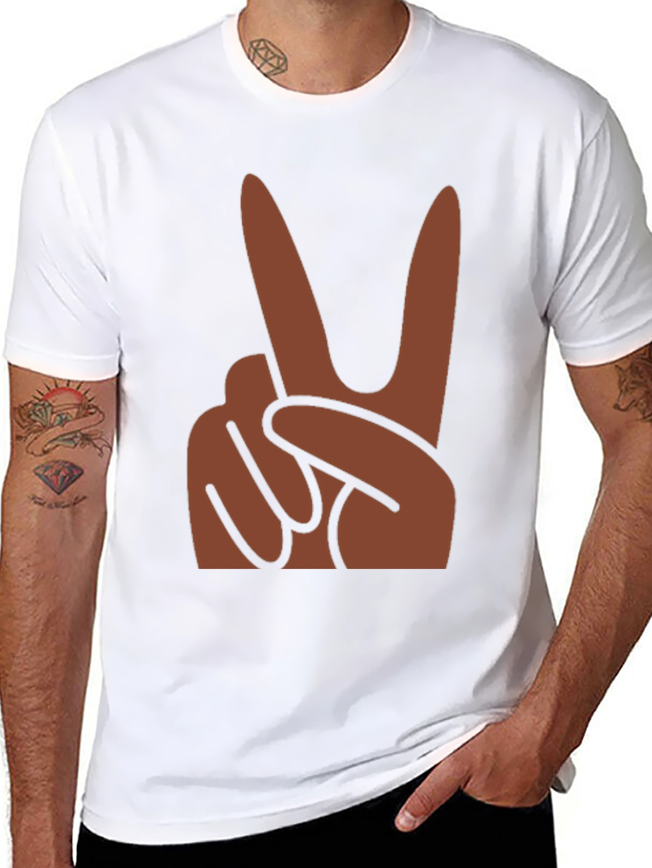 Black Peace Hand Sign Graphic Black T-Shirt view 8