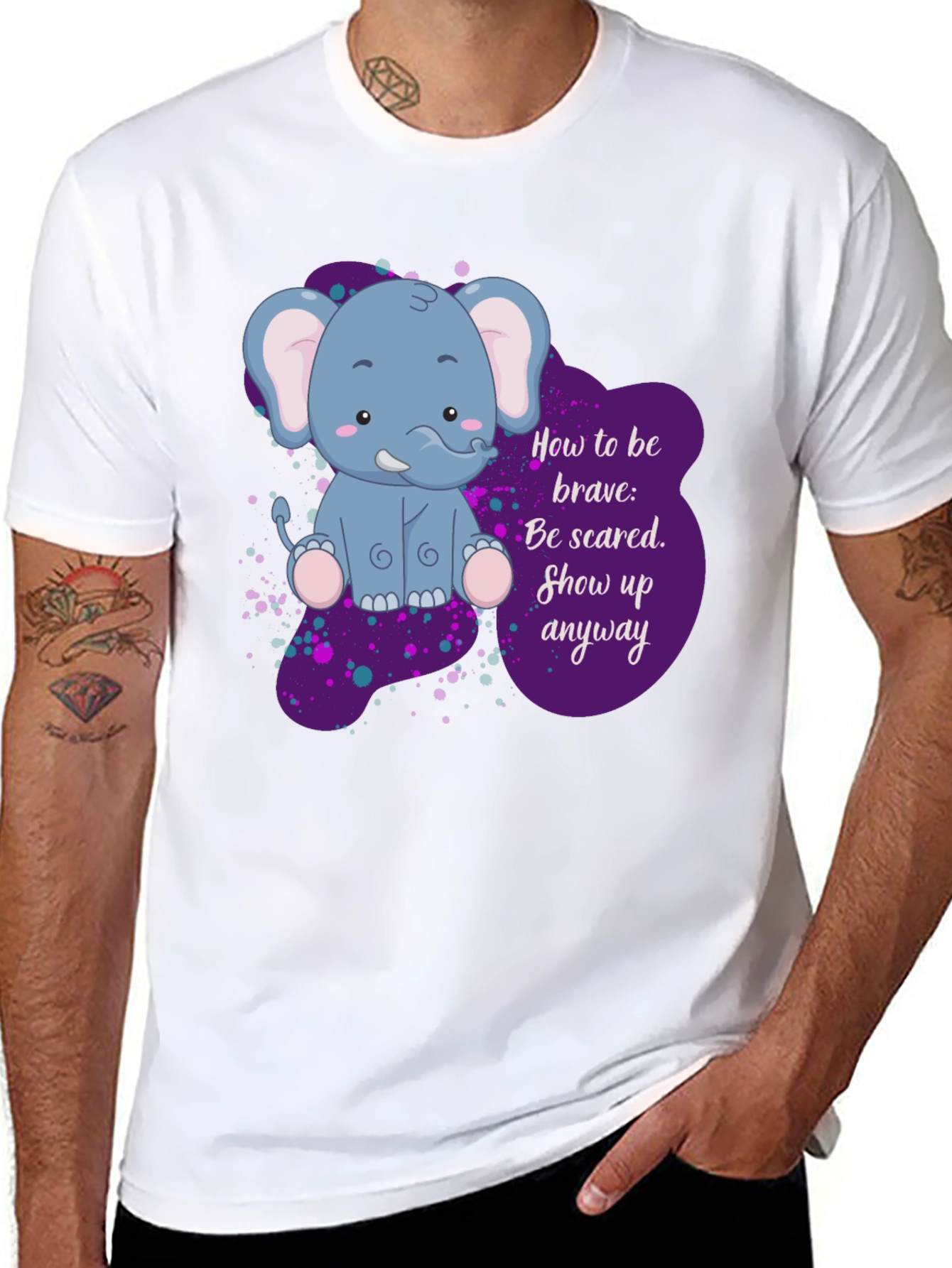 Black Be Brave Elephant T-Shirt - Inspirational Graphic Tee view 8