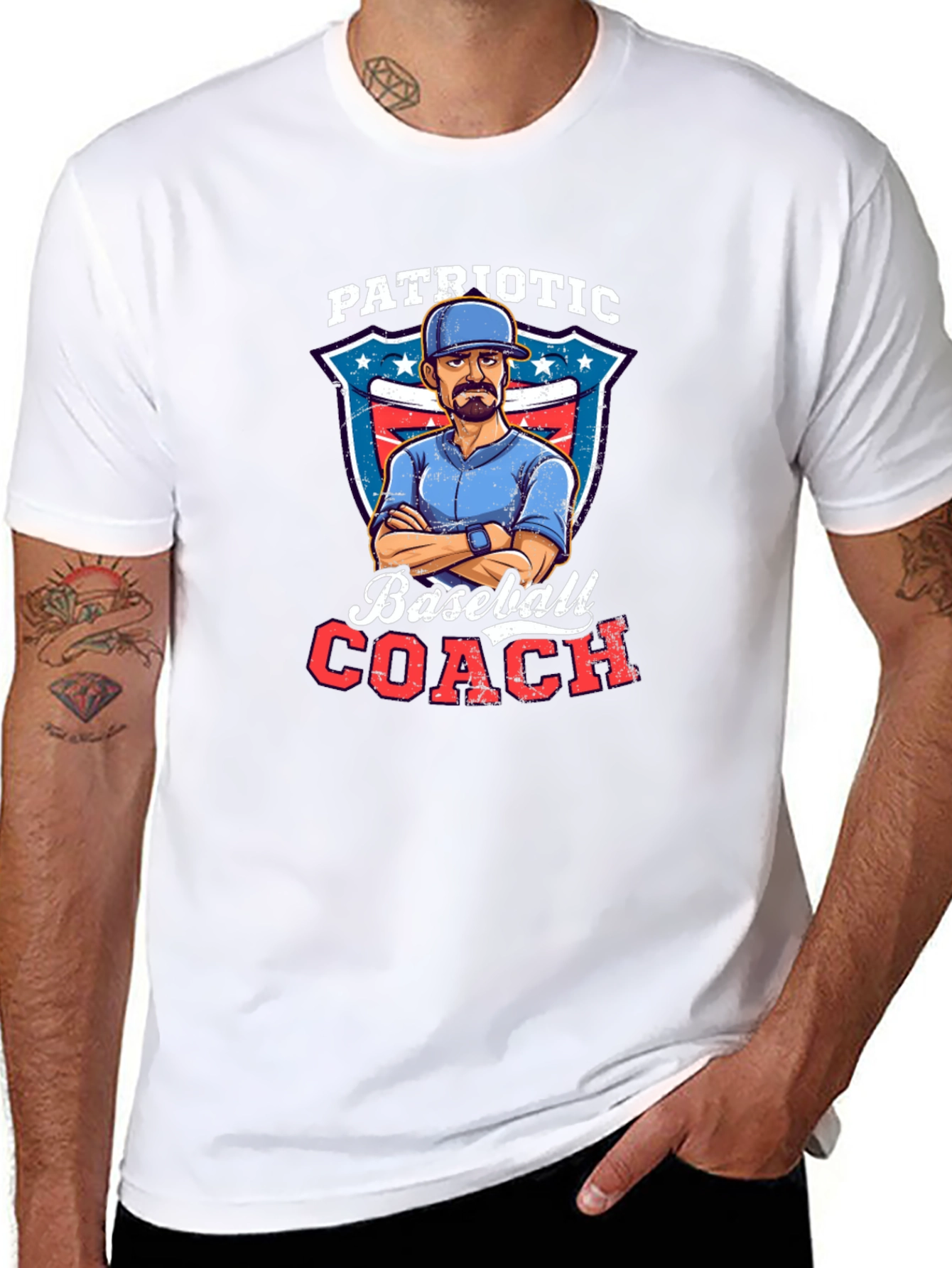 Black Patriotic Baseball Coach Graphic Tee view 8