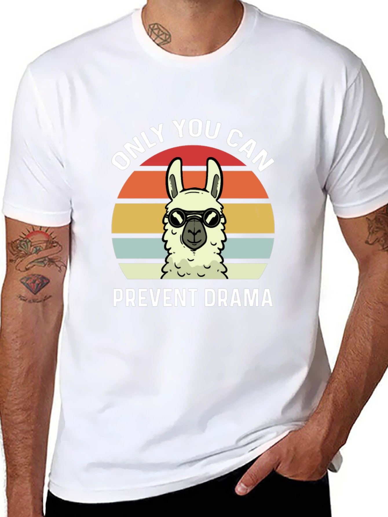 Black Funny Llama Drama Prevention T-Shirt view 8
