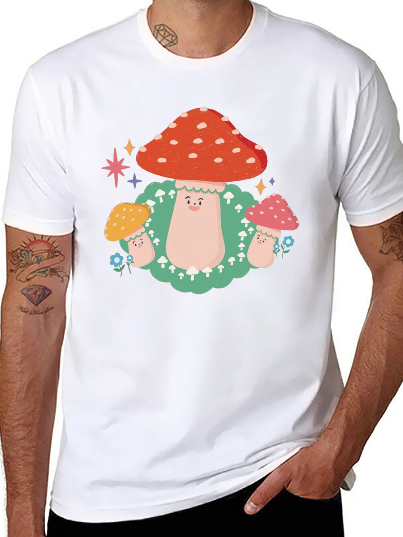 Black Mushroom Graphic T-Shirt - Funky Forest Design view 8