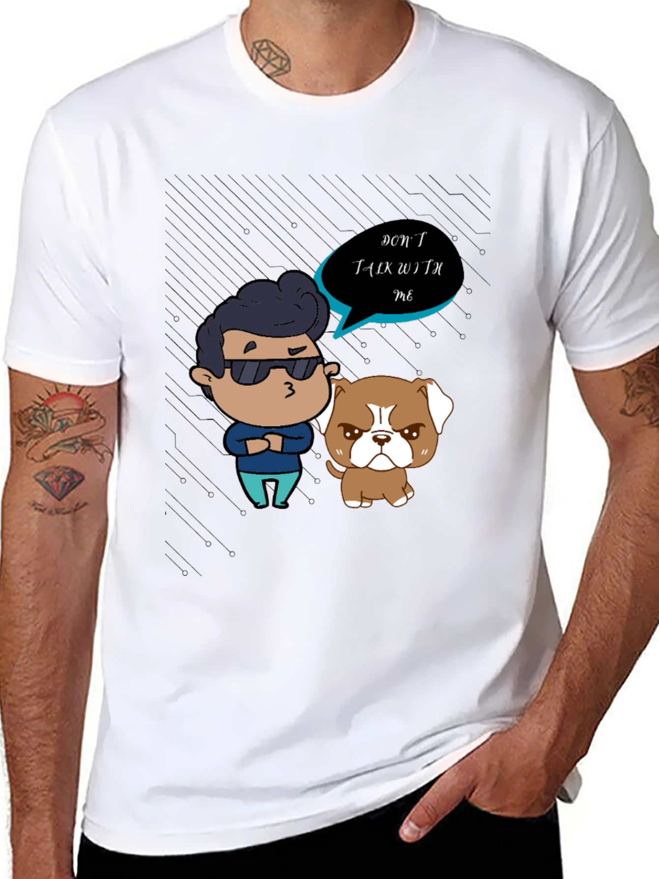 Black Grumpy Cartoon Graphic T-Shirt view 8