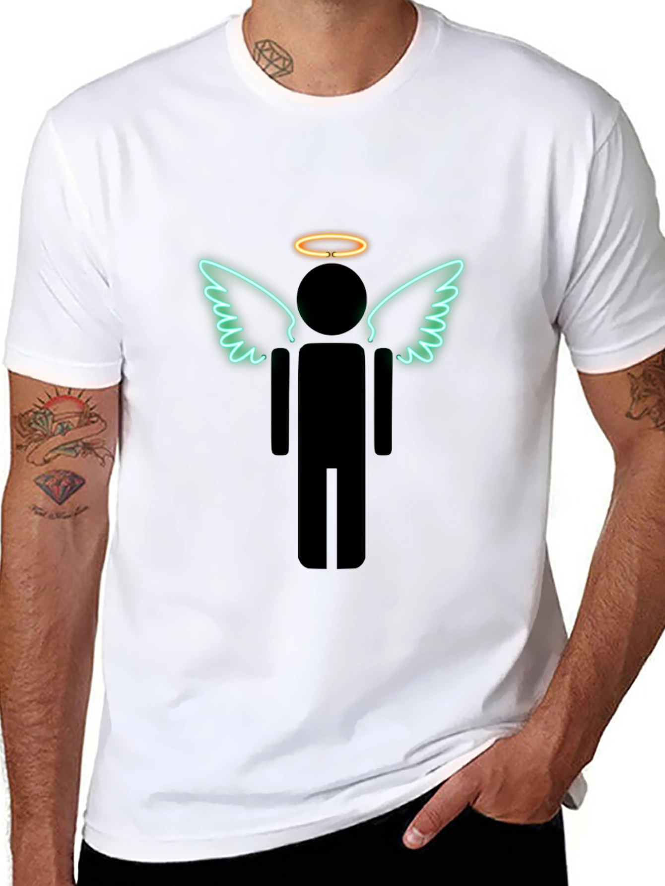 Black Angel Stick Figure Graphic Tee - Men's Black T-Shirt view 8