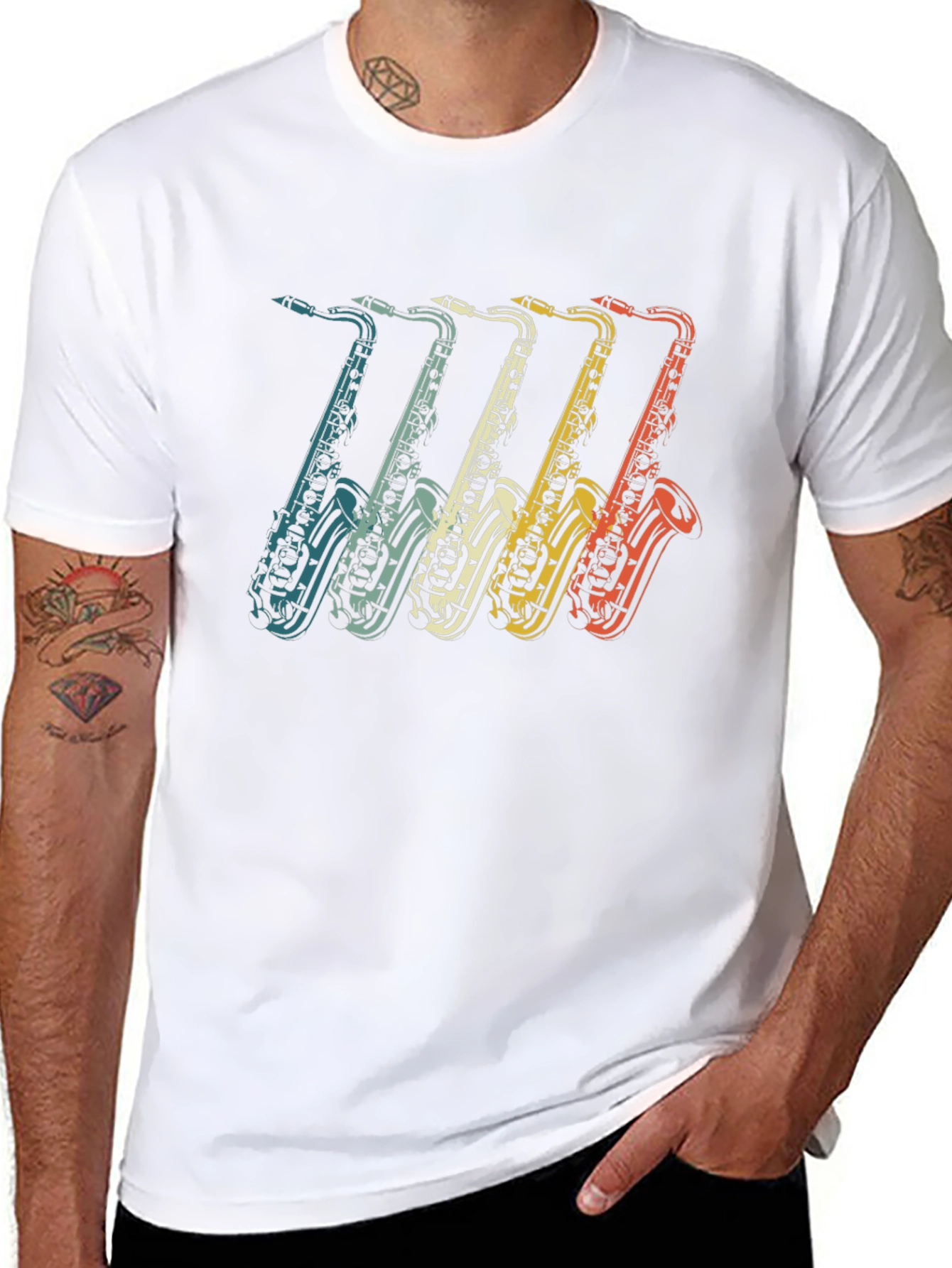 Black Retro Saxophone Graphic Tee - Vintage Music T-Shirt view 8