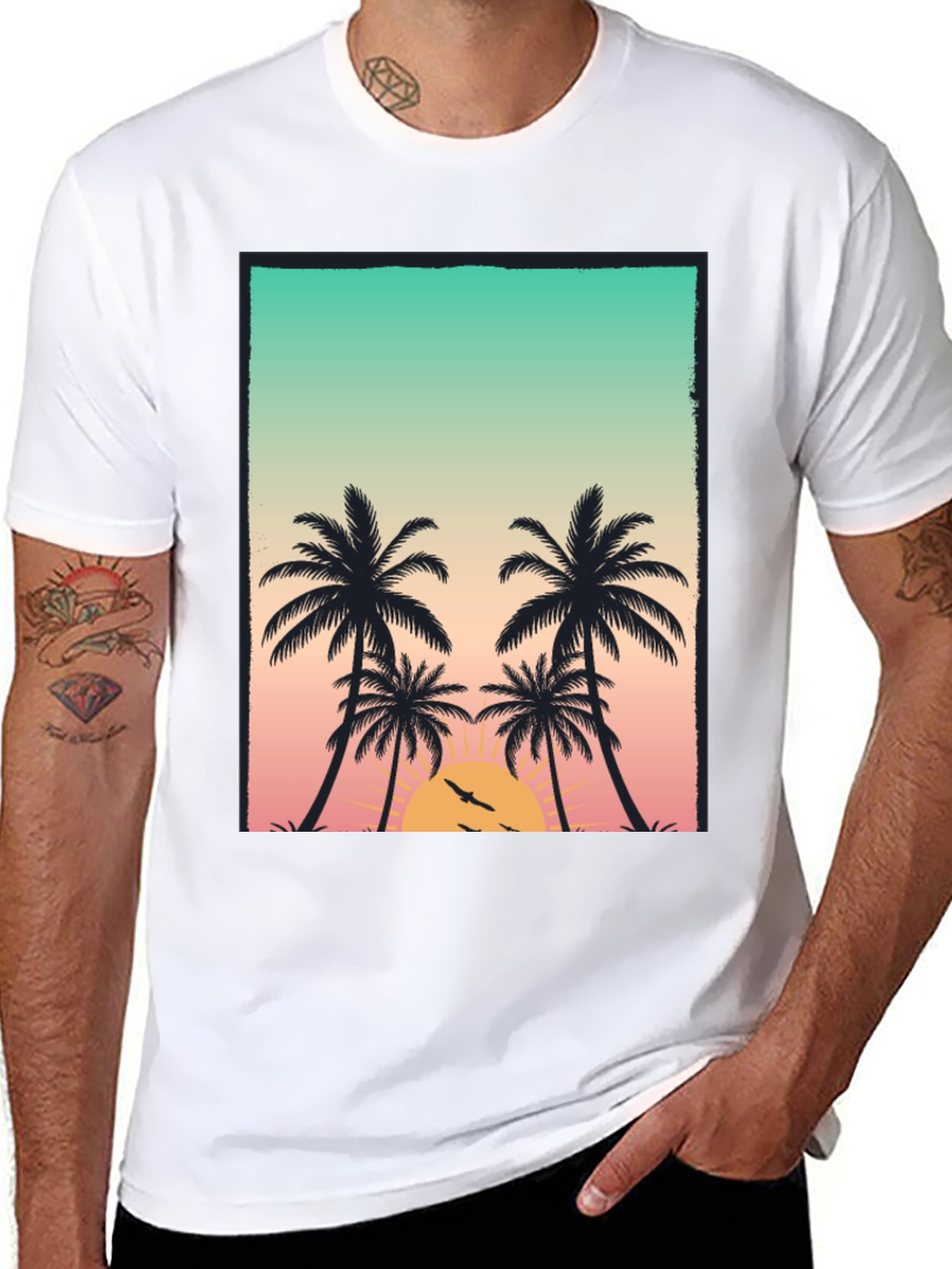 Black Sunset Palm Tree Graphic T-Shirt view 8