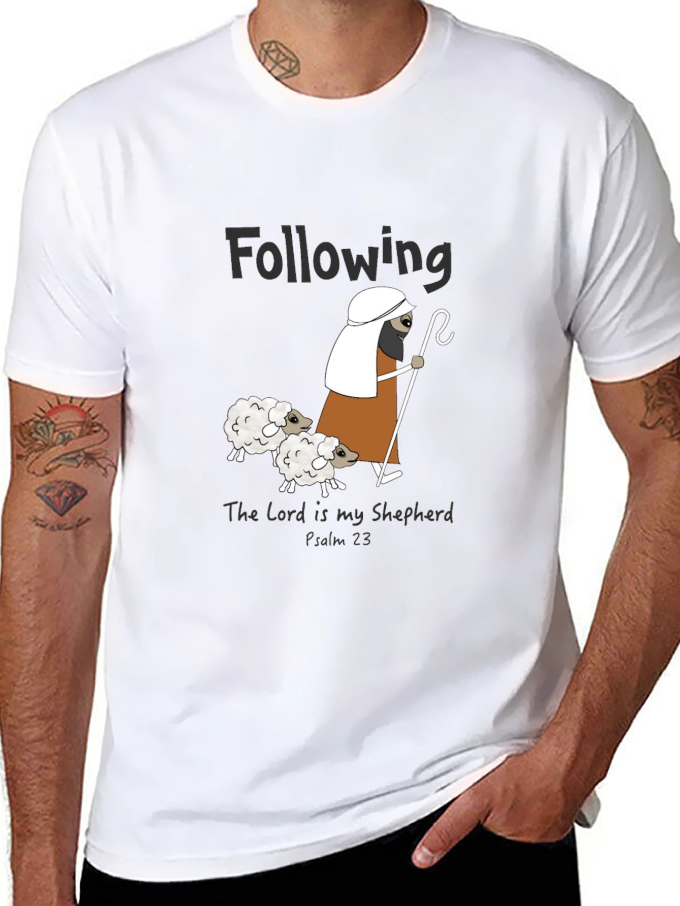 Black Following Sheep T-Shirt - The Lord Is My Shepherd Tee view 8