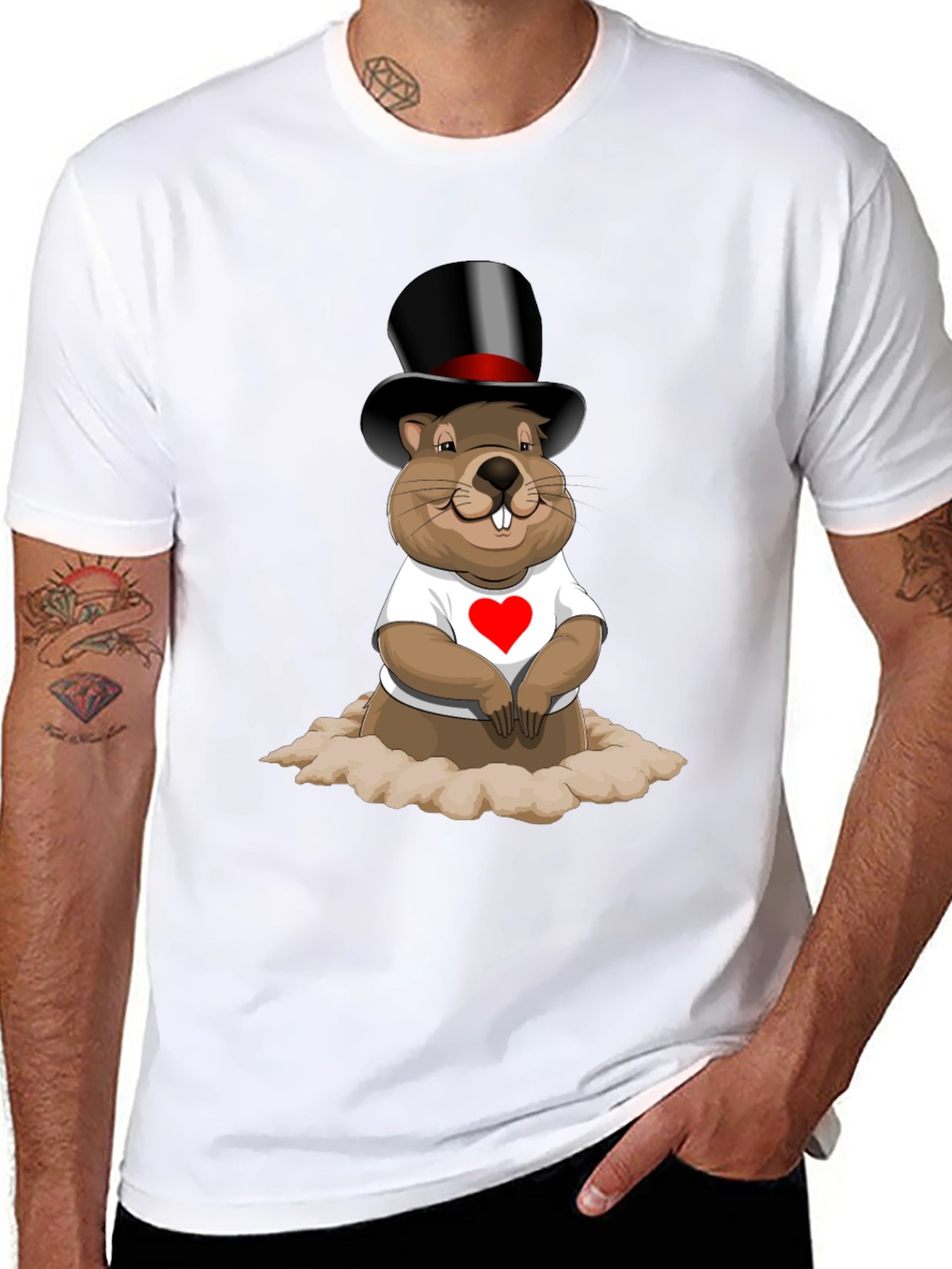 Black Groundhog Day T-Shirt with Top Hat and Heart view 8
