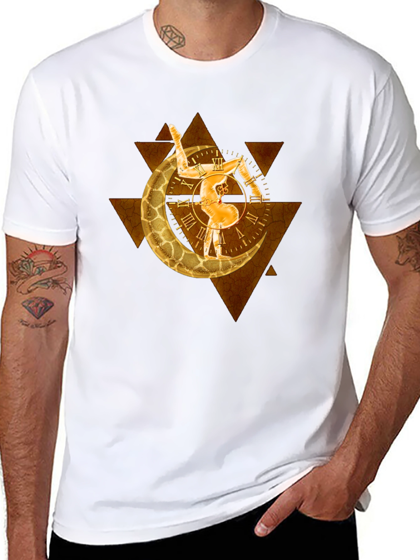 Black Geometric Moon Clock Graphic T-Shirt view 8