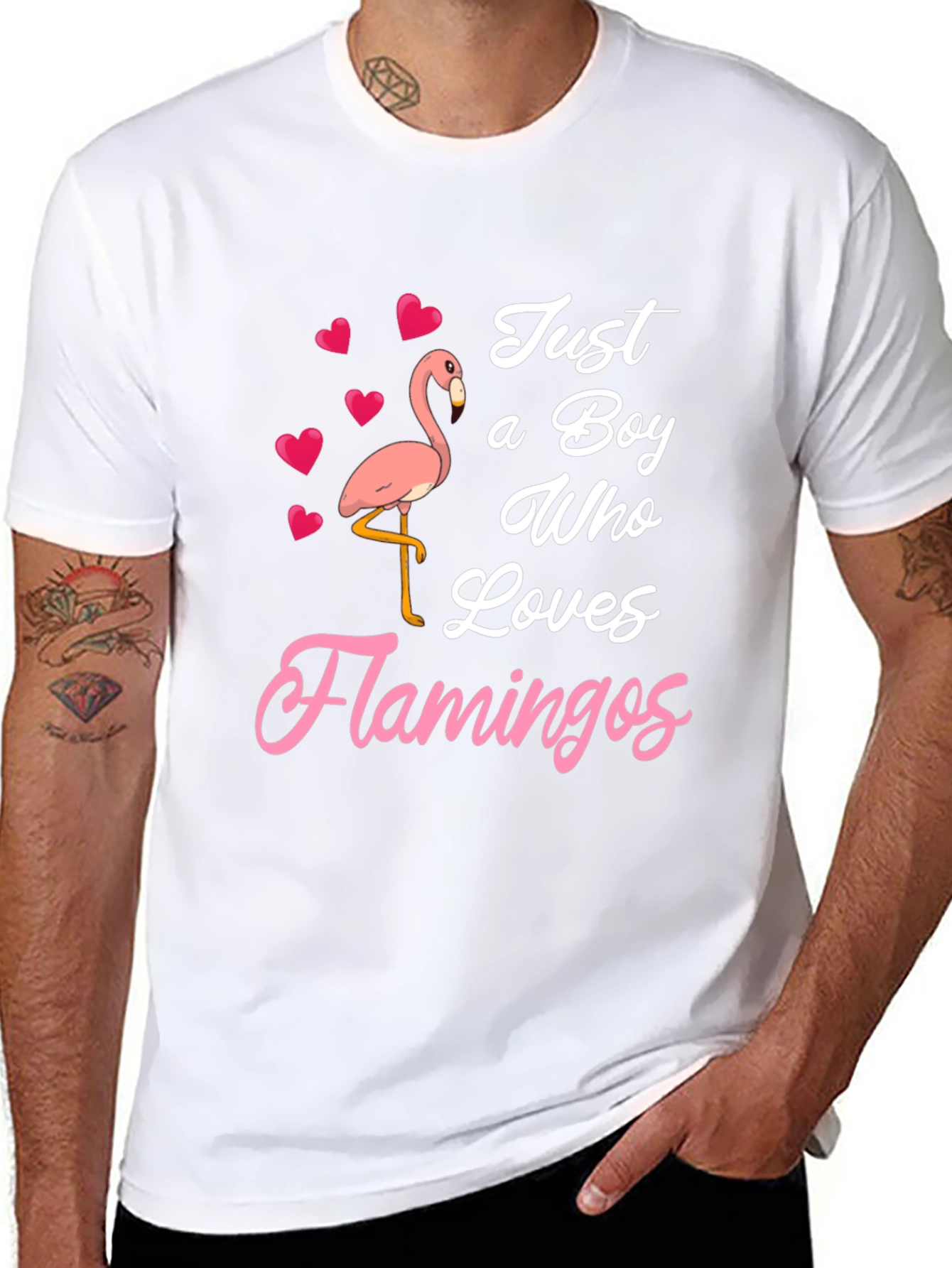 Black Just A Boy Who Loves Flamingos T-Shirt view 8