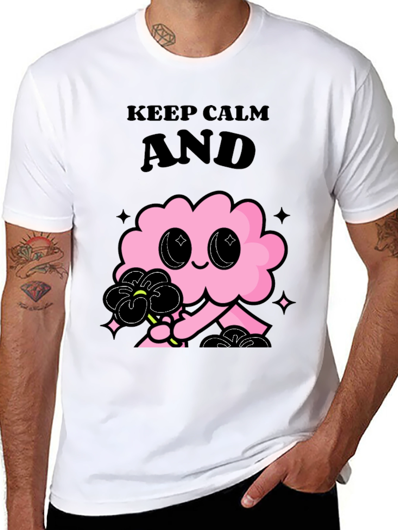 Black Keep Calm Pink Cloud Graphic Tee - Black Unisex T-Shirt view 8