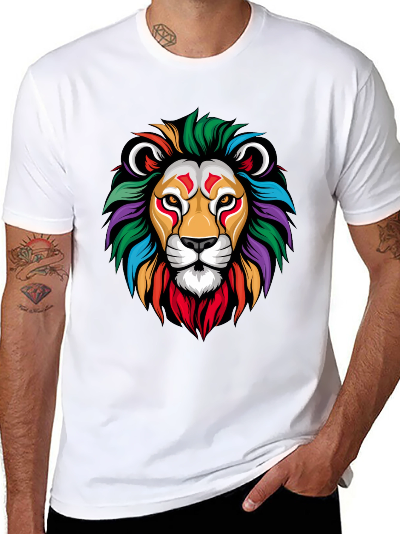 Black Colorful Lion Graphic Black T-Shirt view 8