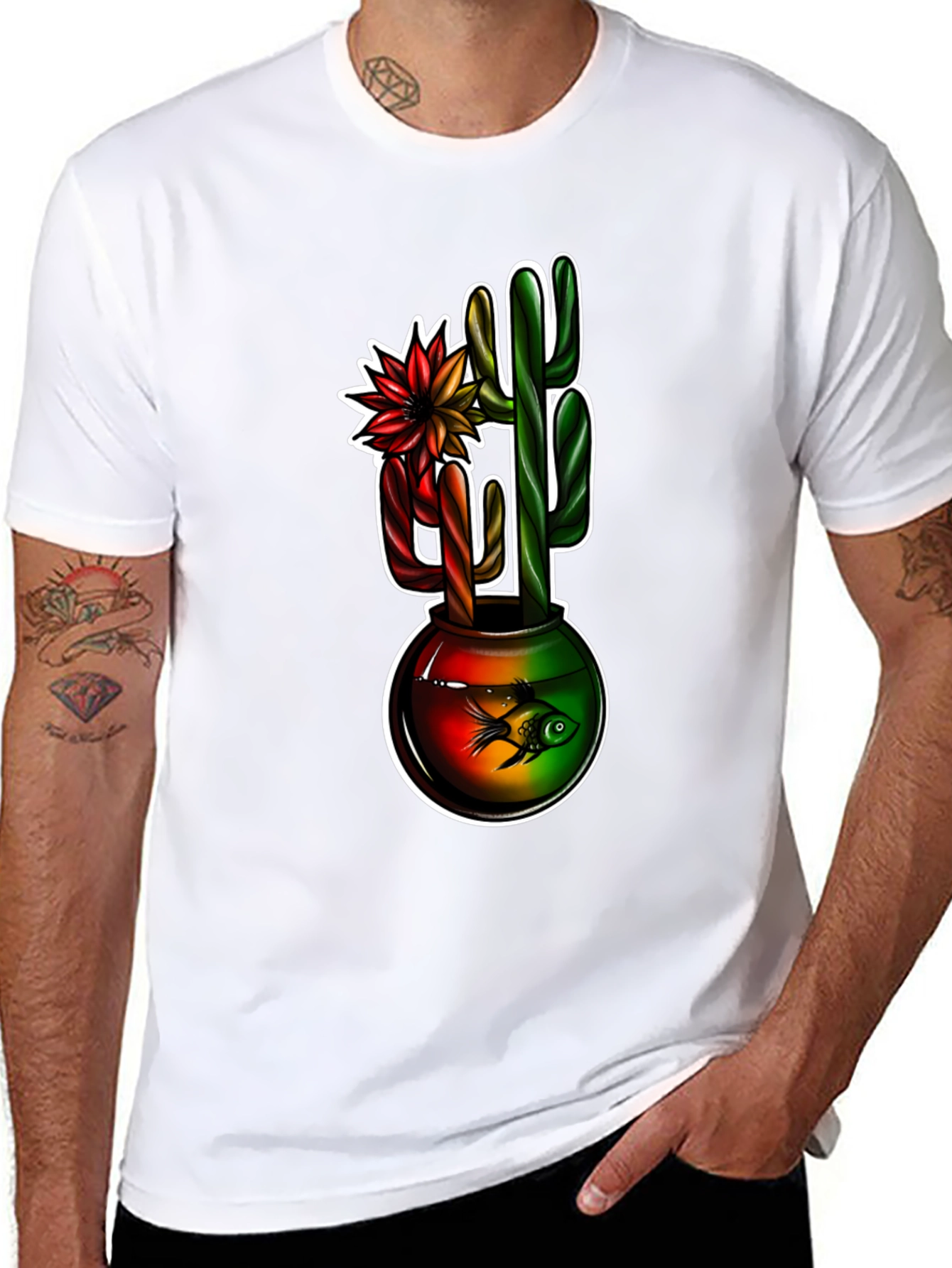 Black Cactus & Fishbowl Graphic Black Tee view 8