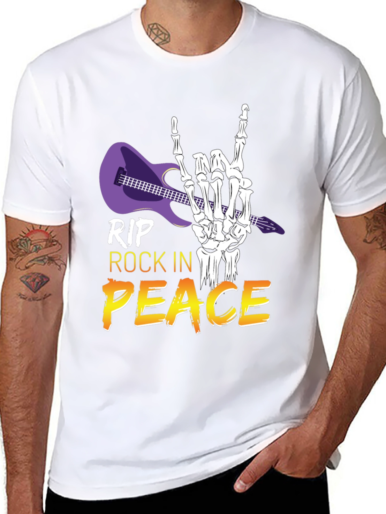Black RIP Rock in Peace T-Shirt, Rock Hand Gesture view 8
