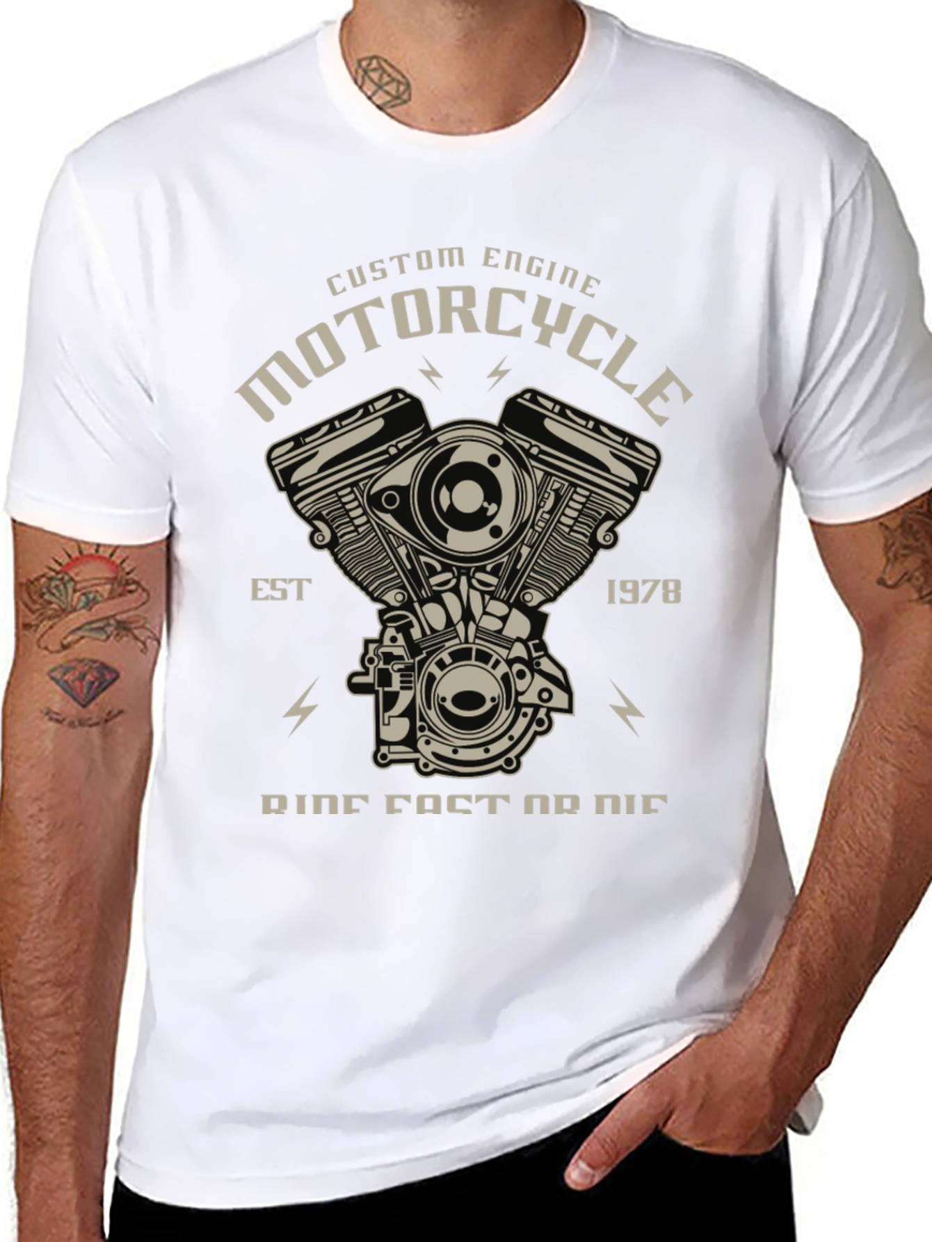 Black Motorcycle Engine Graphic Tee - Ride Fast Or Die T-Shirt view 8