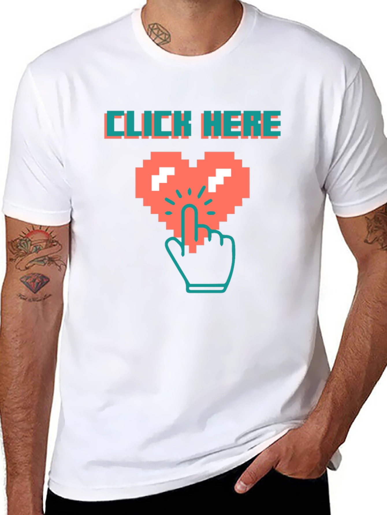 Black Click Here Pixel Heart Black T-Shirt view 8