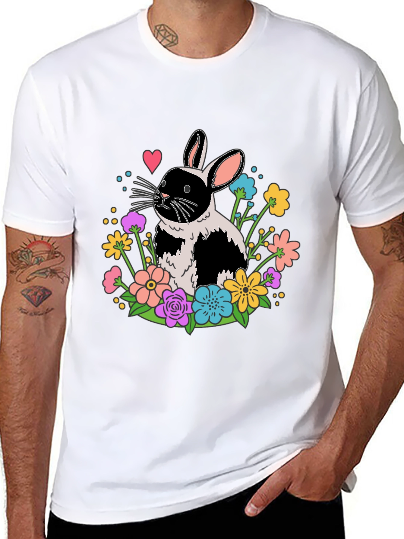 Black Floral Bunny Graphic Tee - Black Casual Shirt view 8