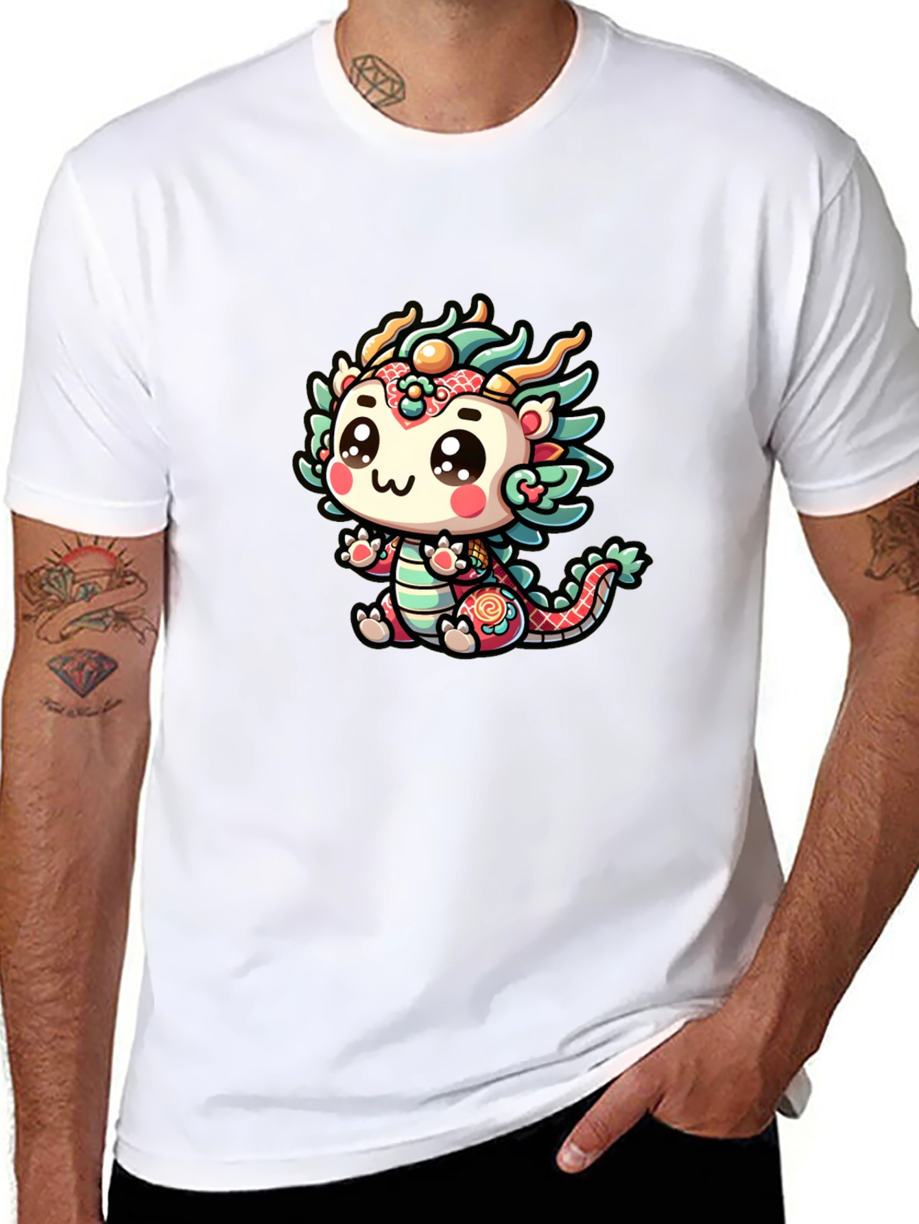 Black Cute Dragon Graphic Black T-Shirt view 8