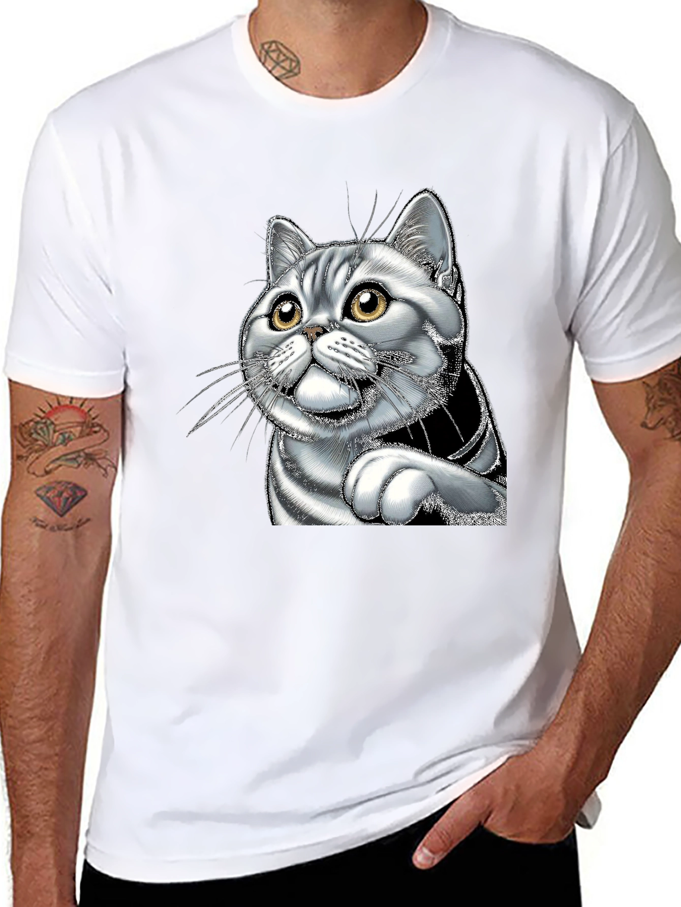 Black Cool Cat Graphic Tee - Men's Black T-Shirt view 8