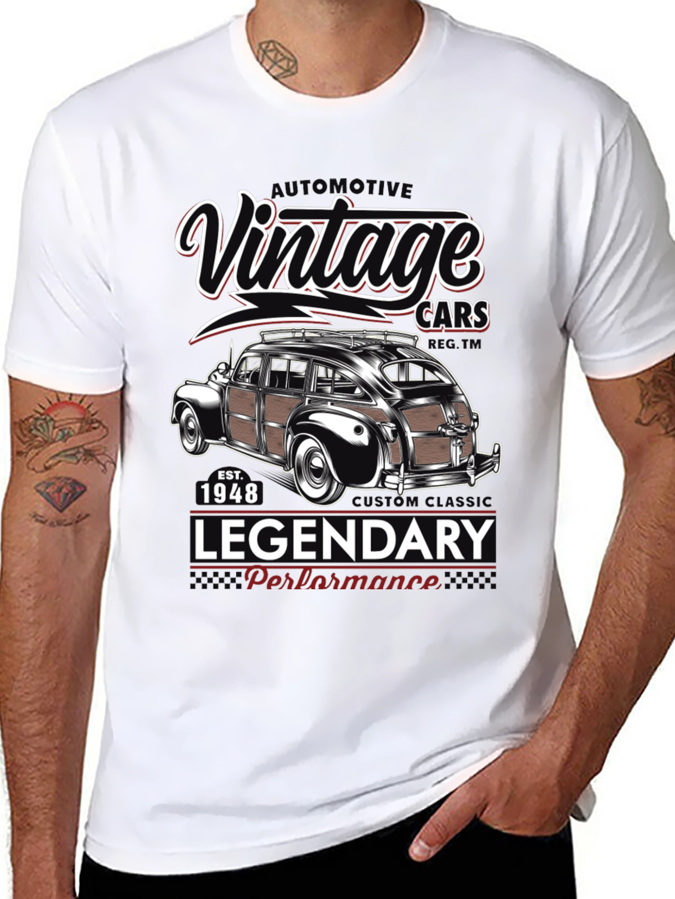 Black Vintage Cars T-Shirt - Legendary Performance 1948 view 8