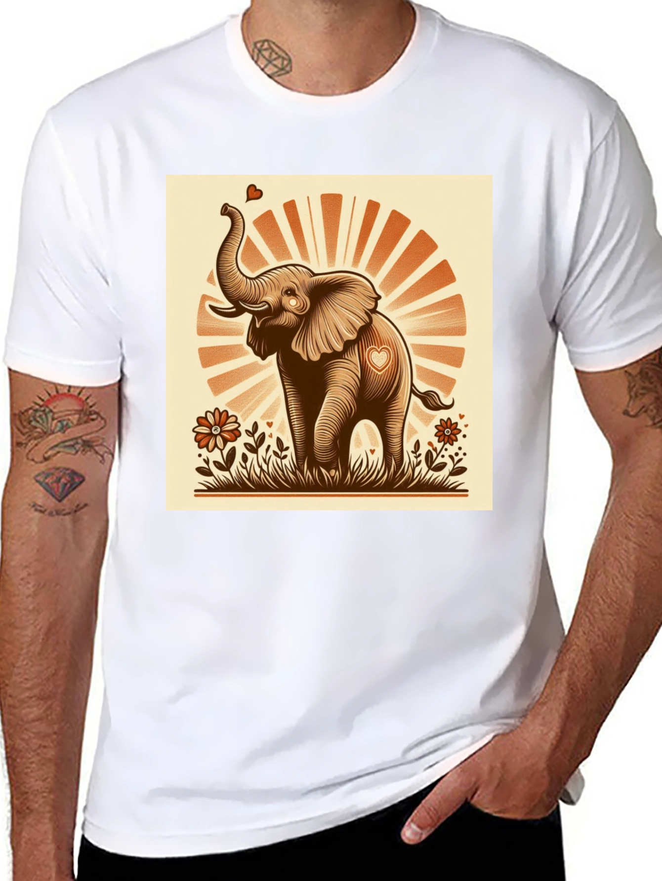 Black Cute Elephant Heart T-Shirt - Graphic Tee view 8