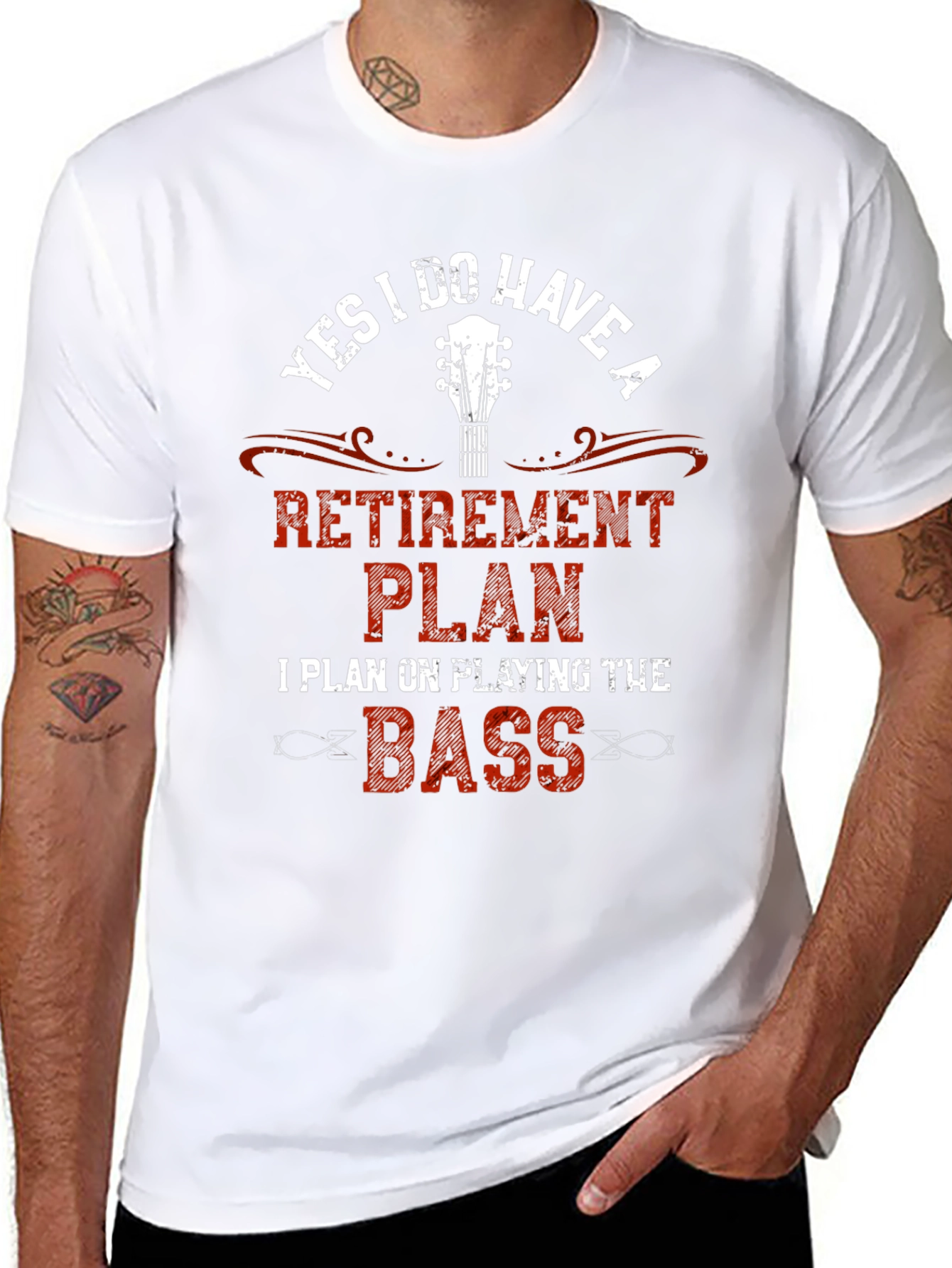 Black Retirement Plan Bass Guitar Graphic T-Shirt view 8