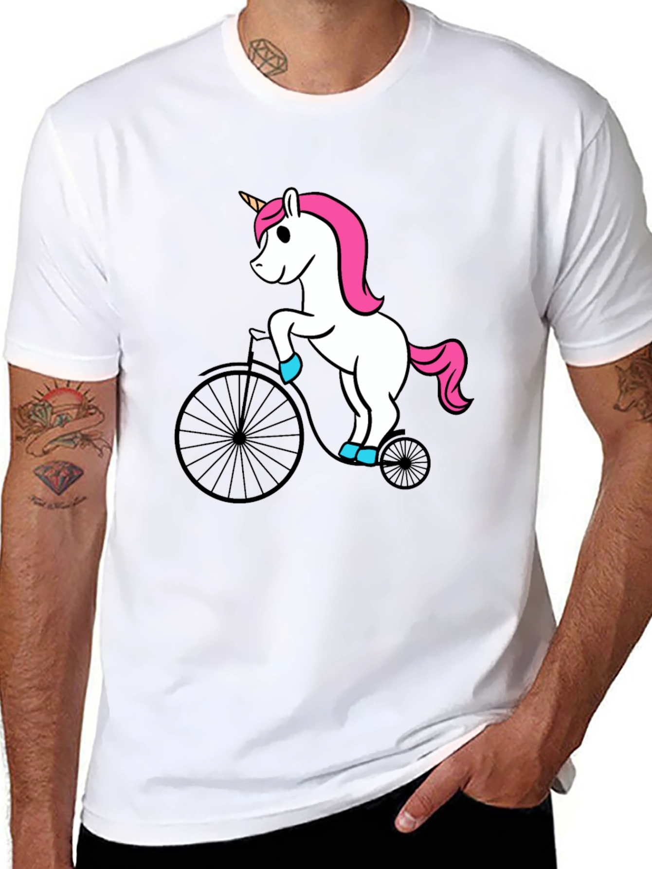 Black Unicorn on Bike Graphic Tee - Black view 8