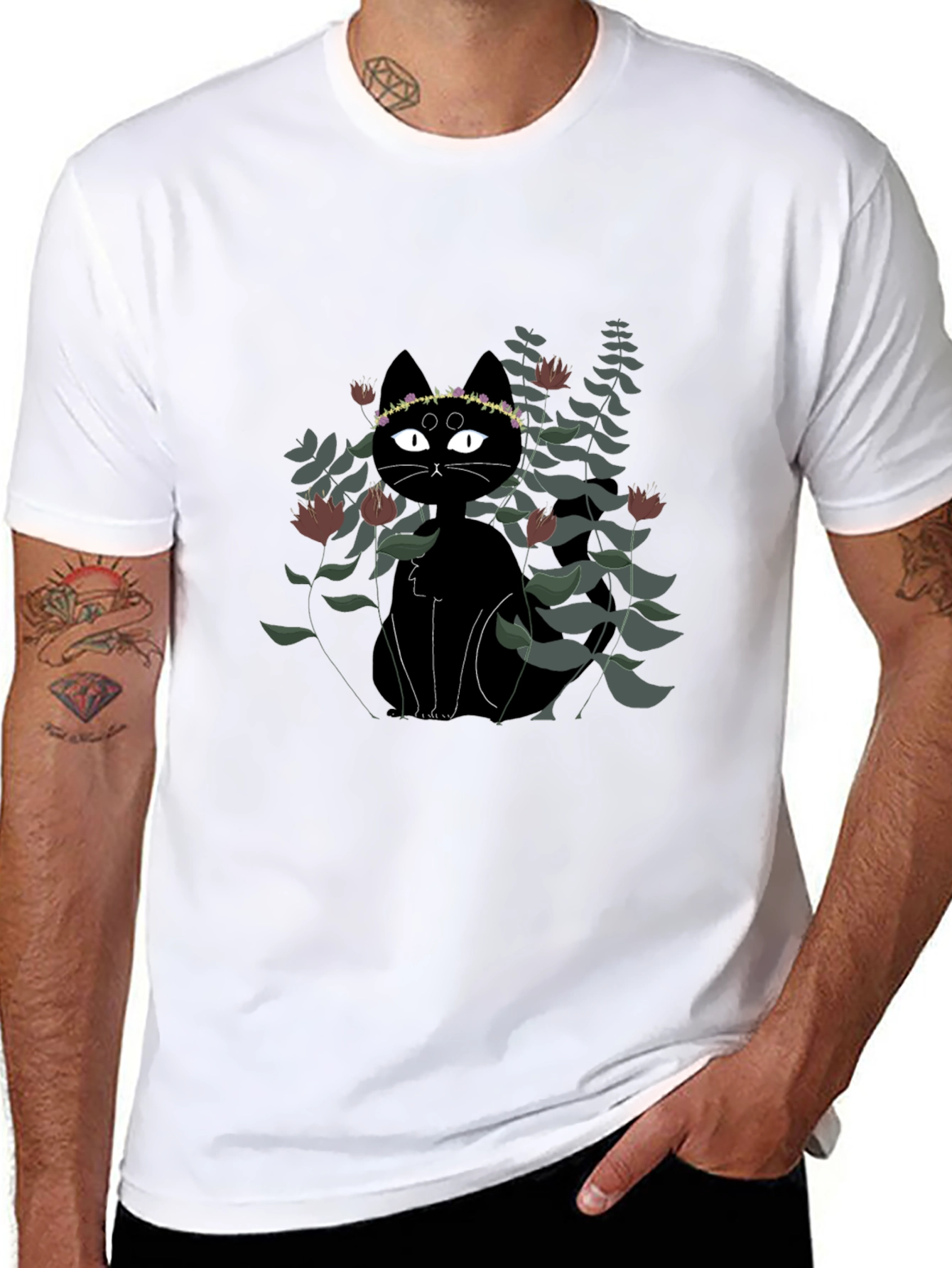 Black Black Cat Floral Crown T-Shirt view 8