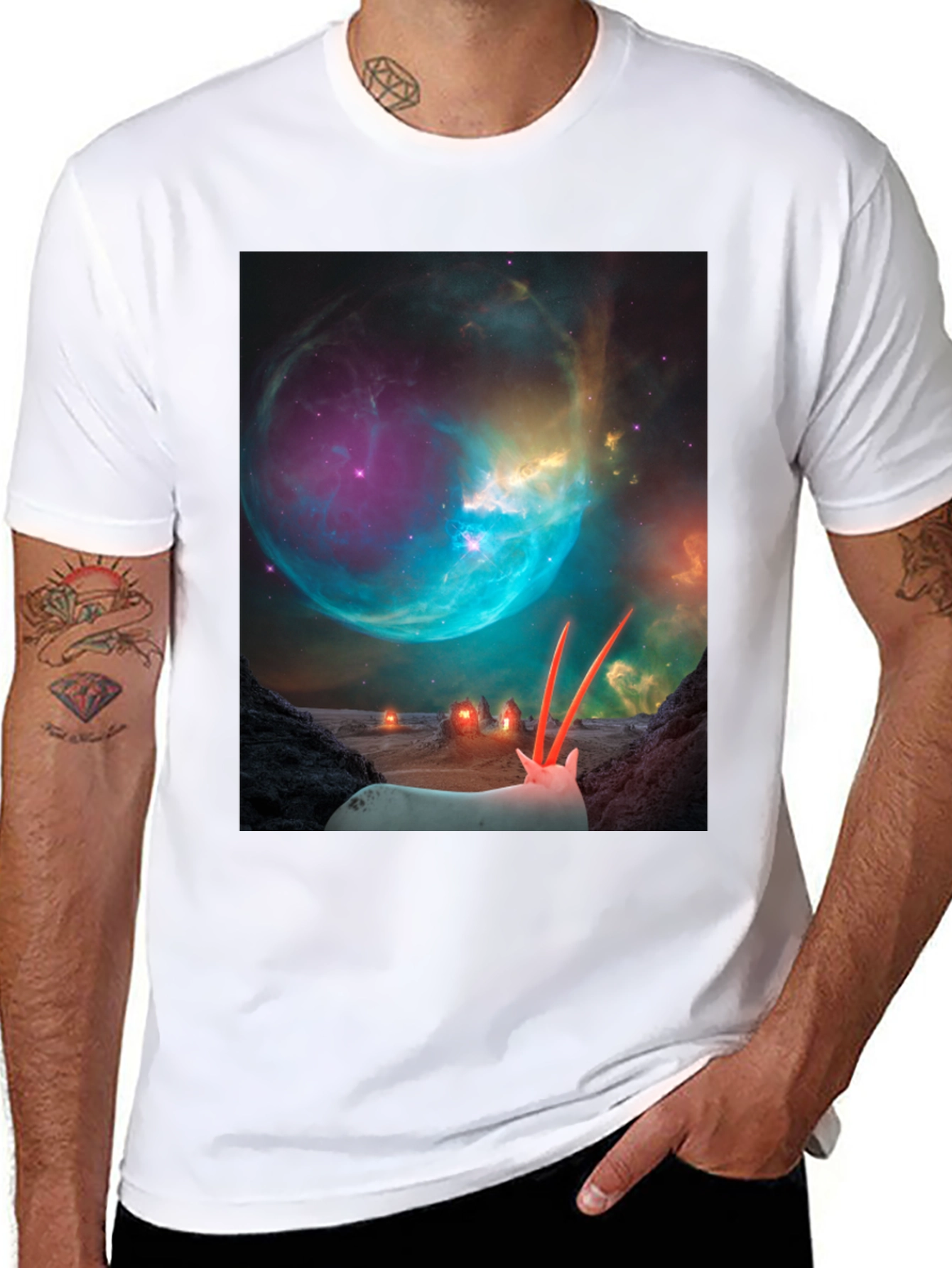 Black Sci-Fi Alien Landscape T-Shirt view 8