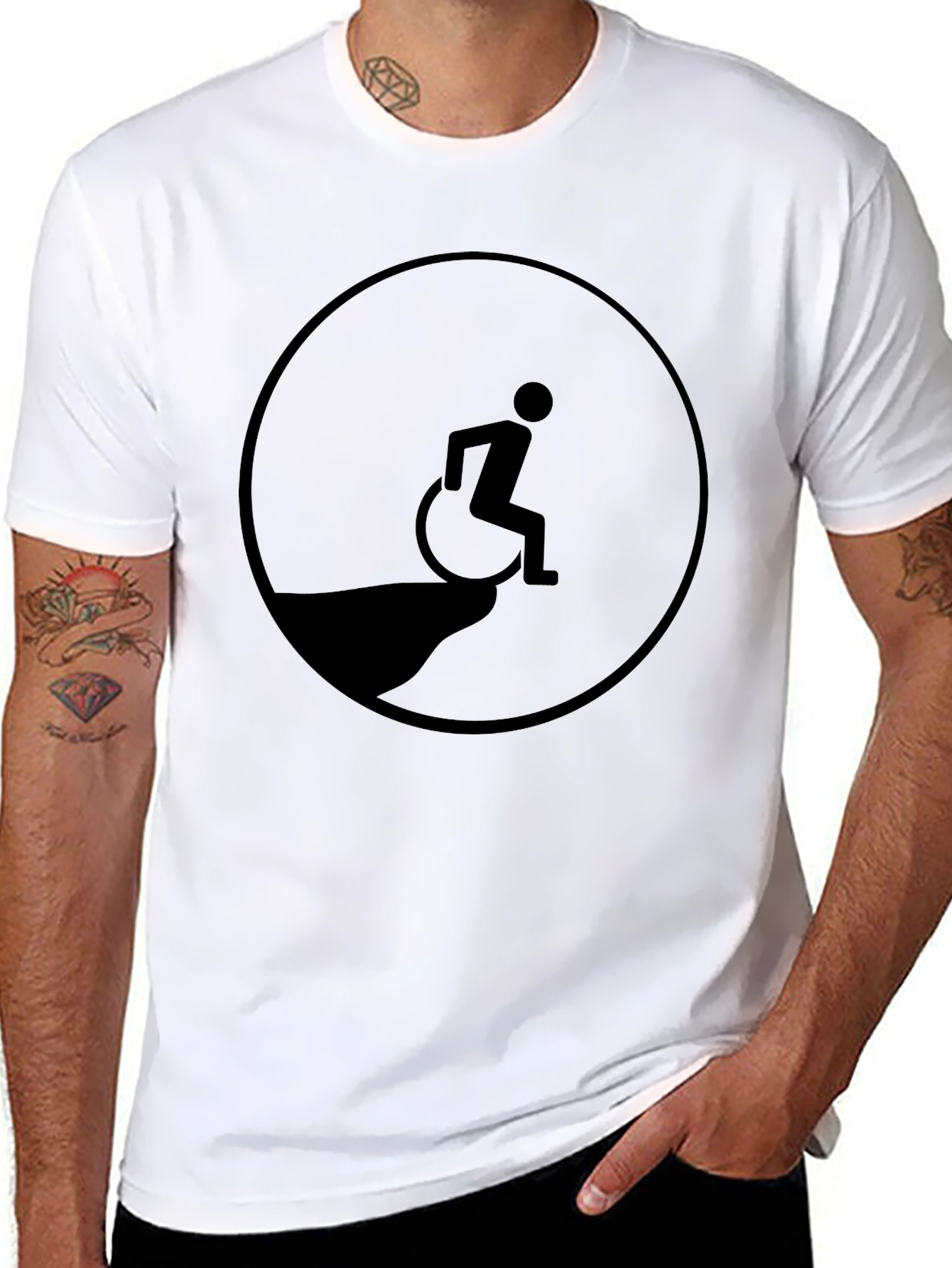 Black Edgy Humor T-Shirt - Wheelchair Cliff Design view 8