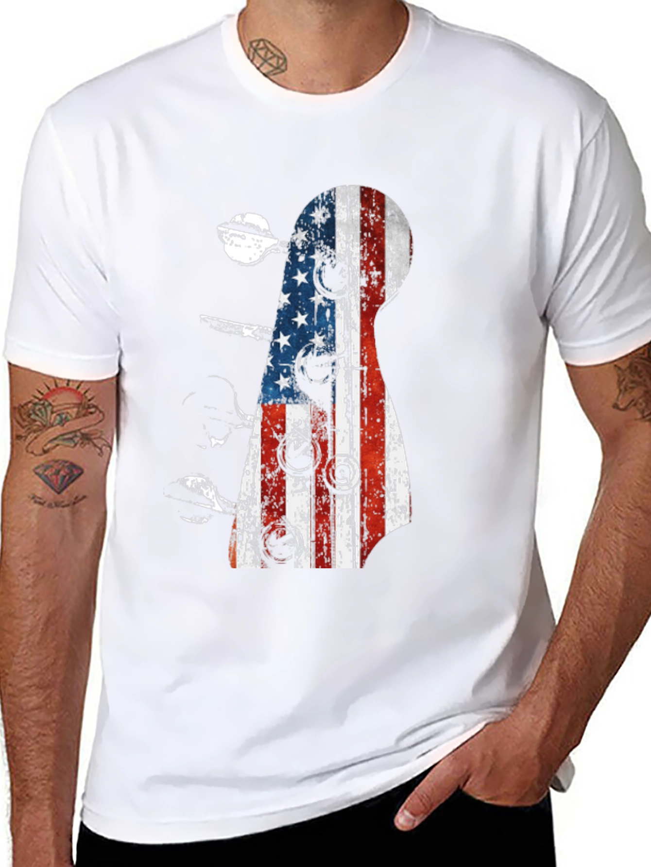 Black American Flag Guitar T-Shirt view 8