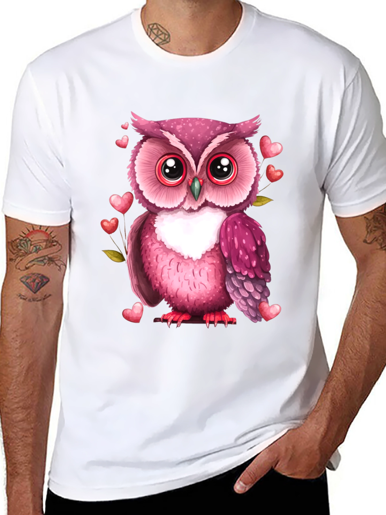 Black Owl Heart Valentine's Day Tee view 8