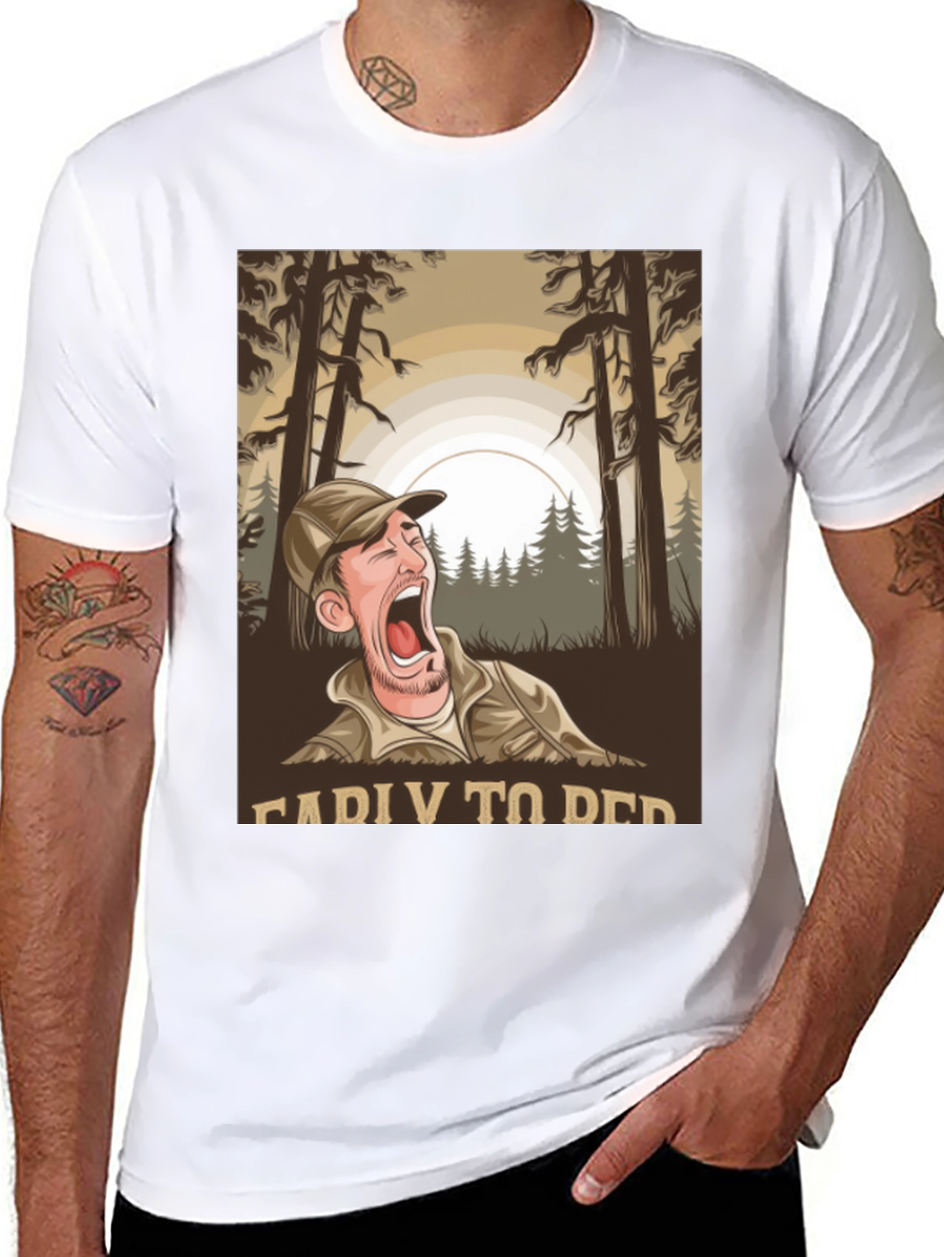 Black Funny Camping T-Shirt: Ready To Bed Graphic Tee view 8