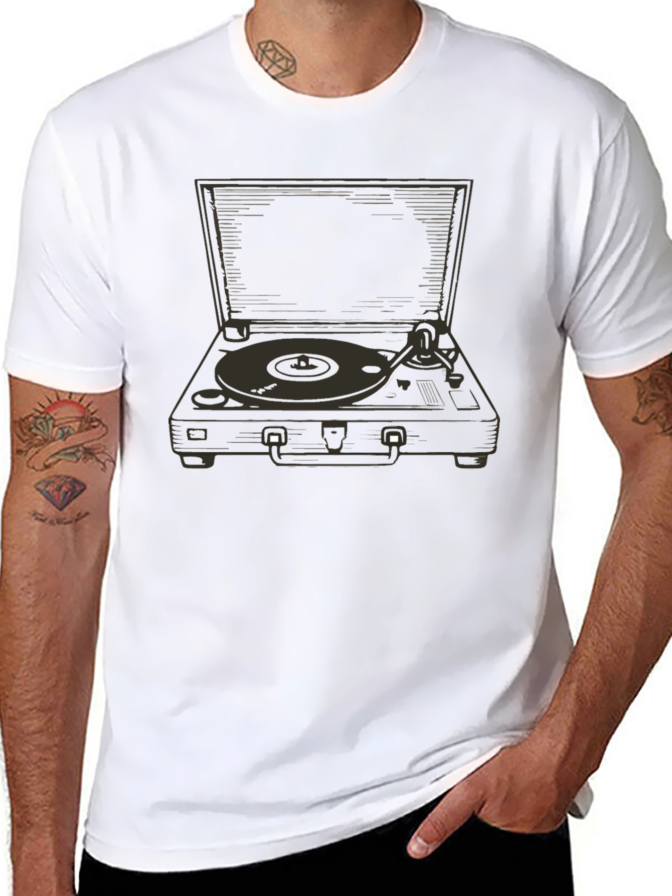 Black Vintage Record Player Graphic Tee - Black view 8