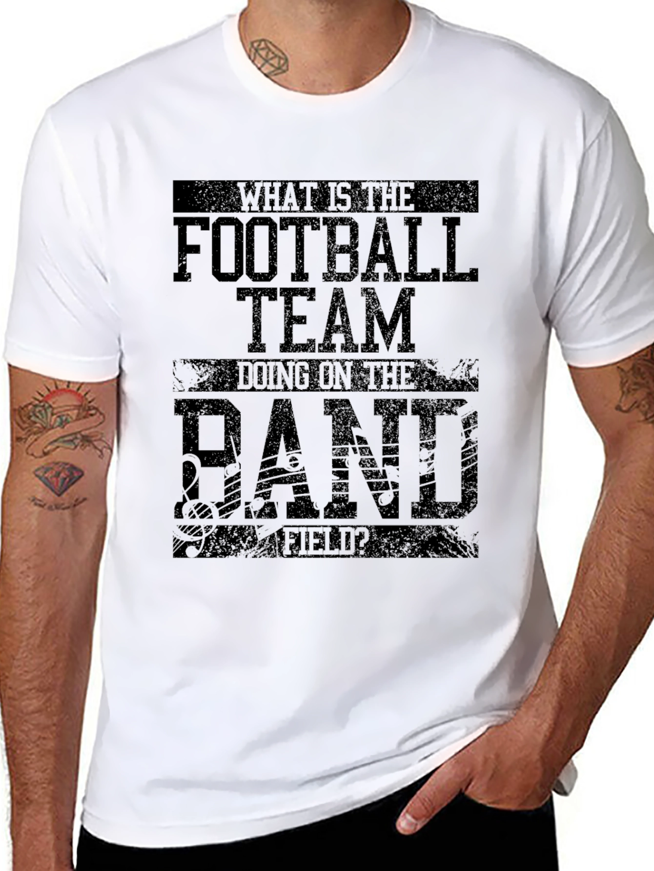 Black Funny Football Team Band Field Black T-Shirt view 8